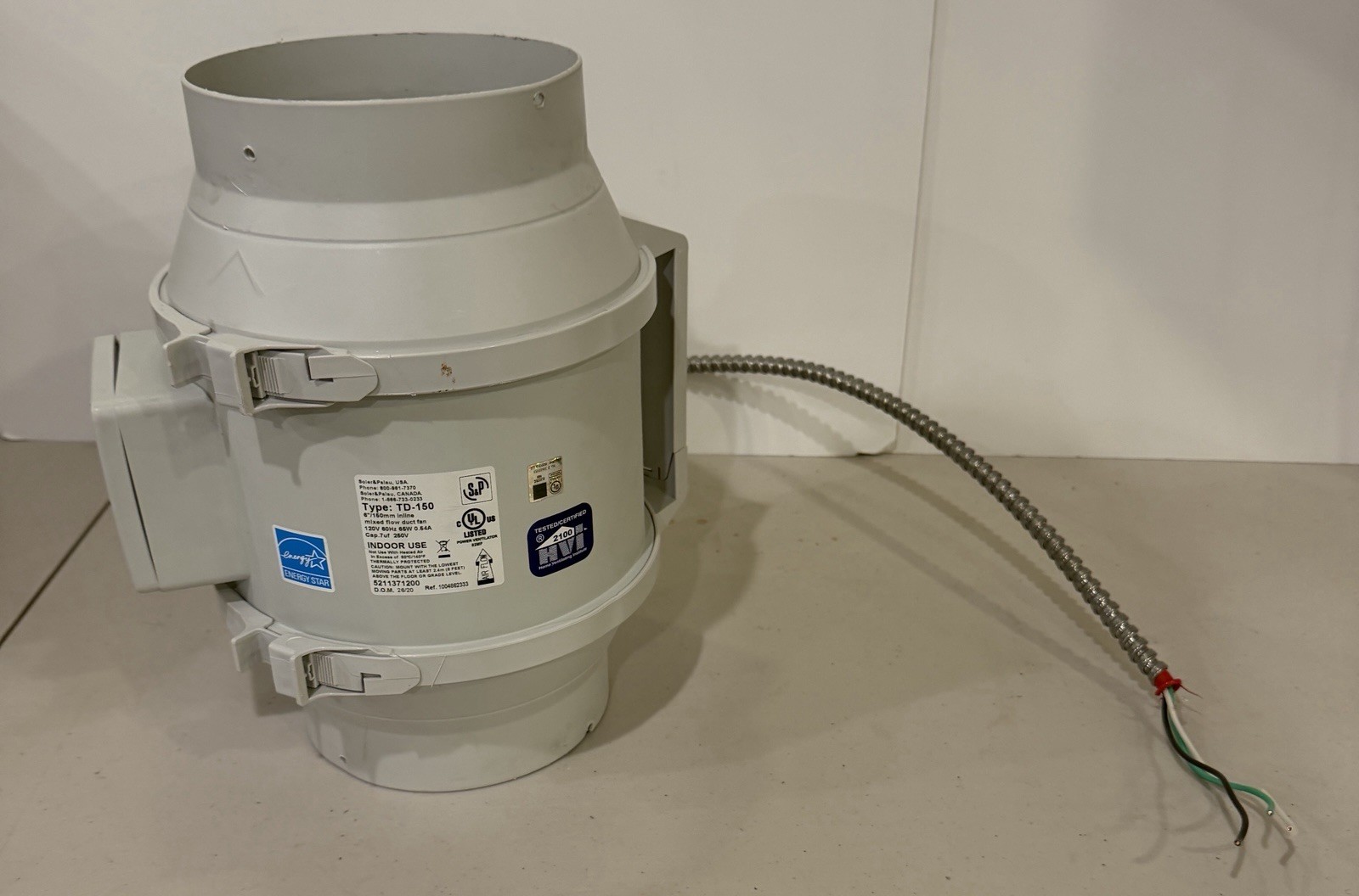 Soler & Palau Kit-Td150 Mixed Flow Duct Fan, 6 In. Dia.