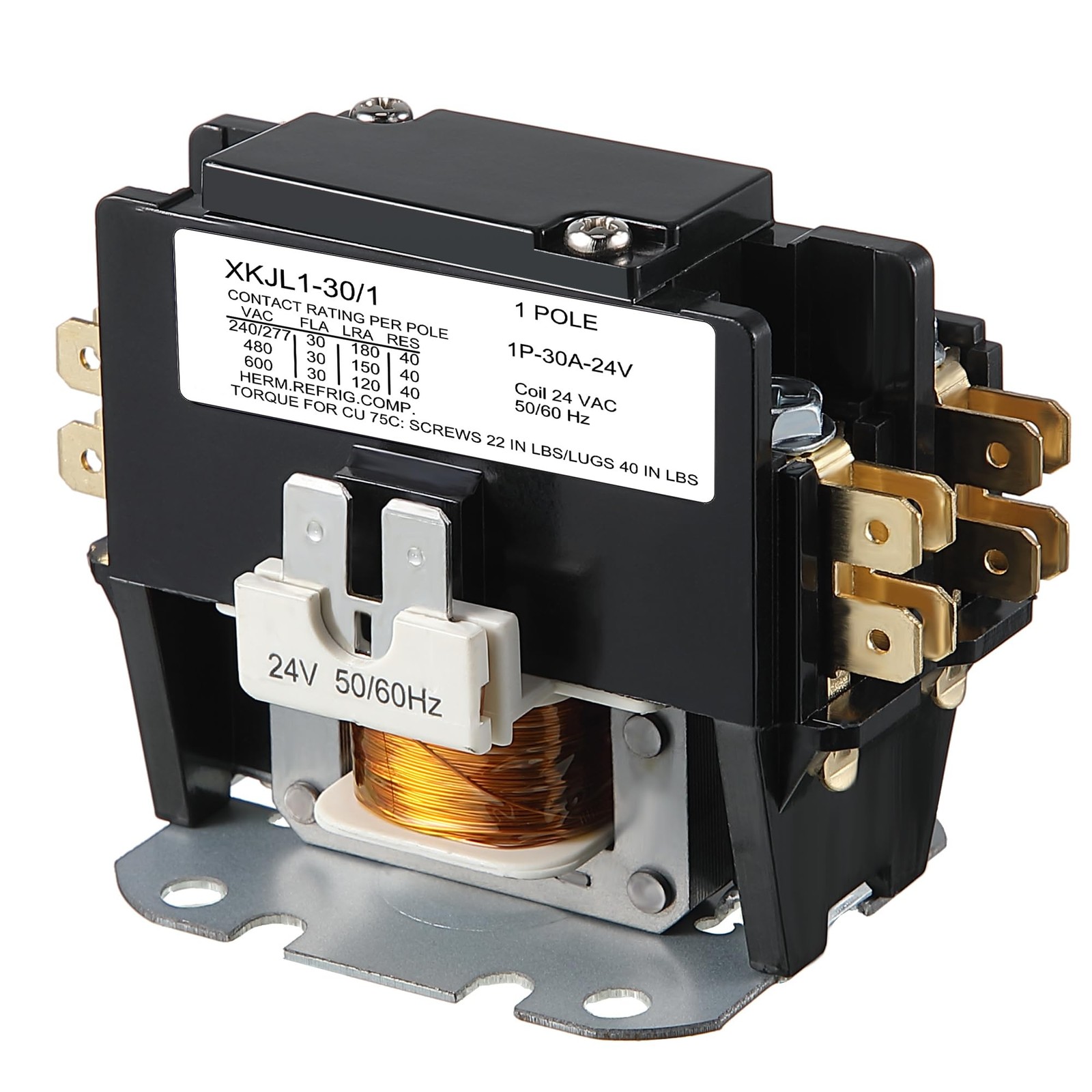 Dreyoo 24V Coil 1 Pole Air Conditioner Contactor, UL Certified 1P 30A
