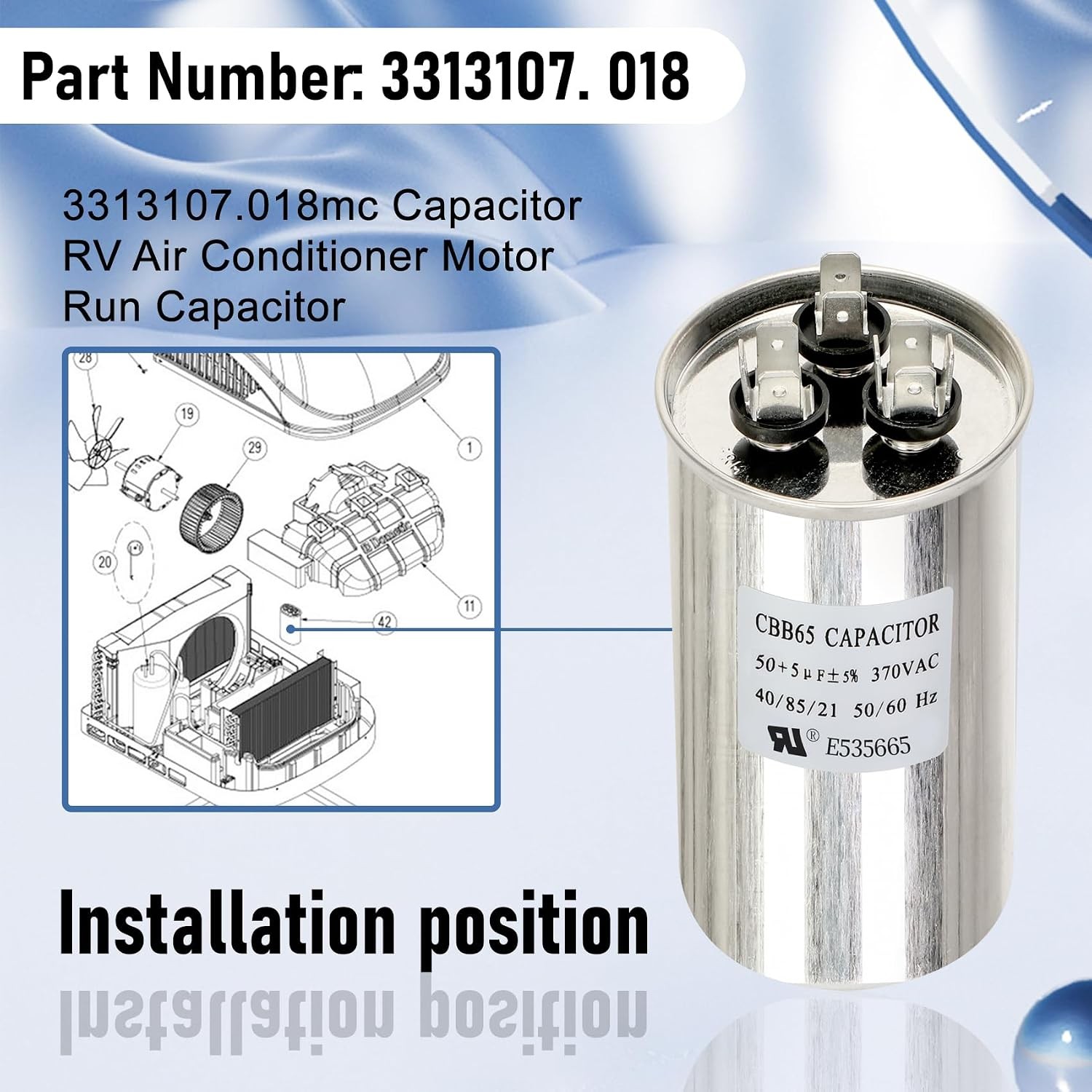 3313107.018 Capacitor Compatible with dometic RV Air Conditioner, 50+5uf+5%, 370