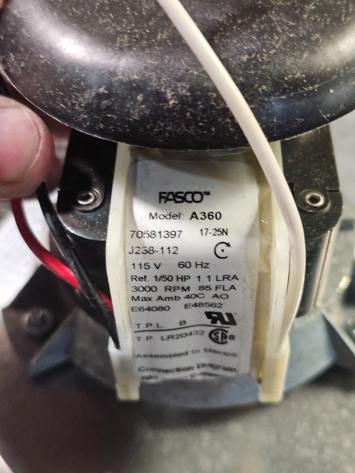 Fasco A360 2-Speed 2700 RPM 1/25 HP CW Shaded Pole Draft Inducer Motor