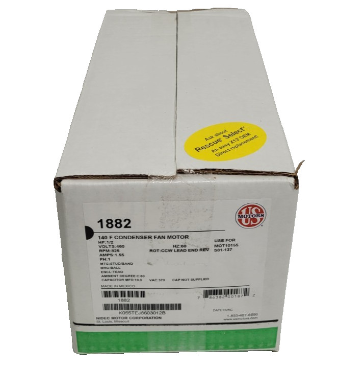 US Motors 1882, Condenser Fan, 1/2 HP, 1-Phase, 825 RPM Motor MOT10155 S81-137