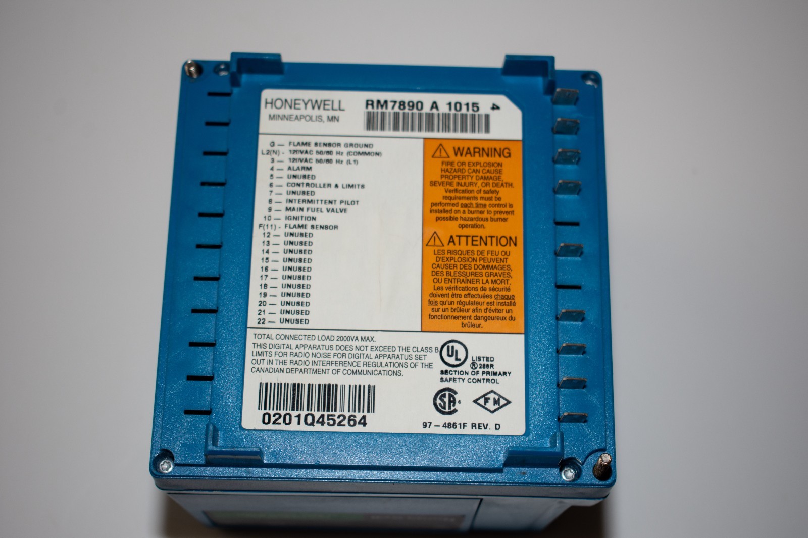 Honeywell RM7890A1015, display, base, flame module, 10900 hours 6-month warranty
