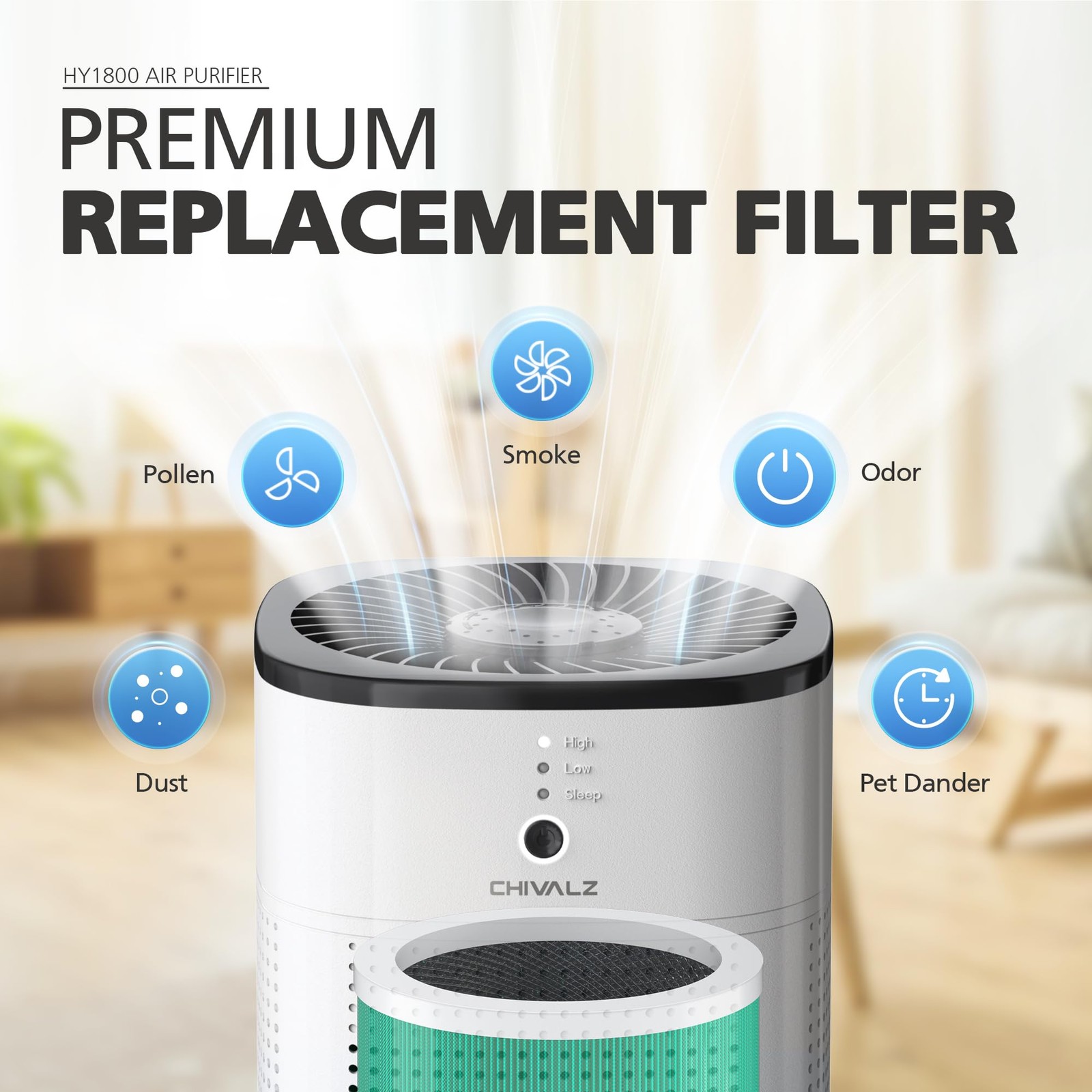 CHIVALZ Genuine HY1800 Air Purifier 11.85 * 5.98 * 5.24 Inch, Green