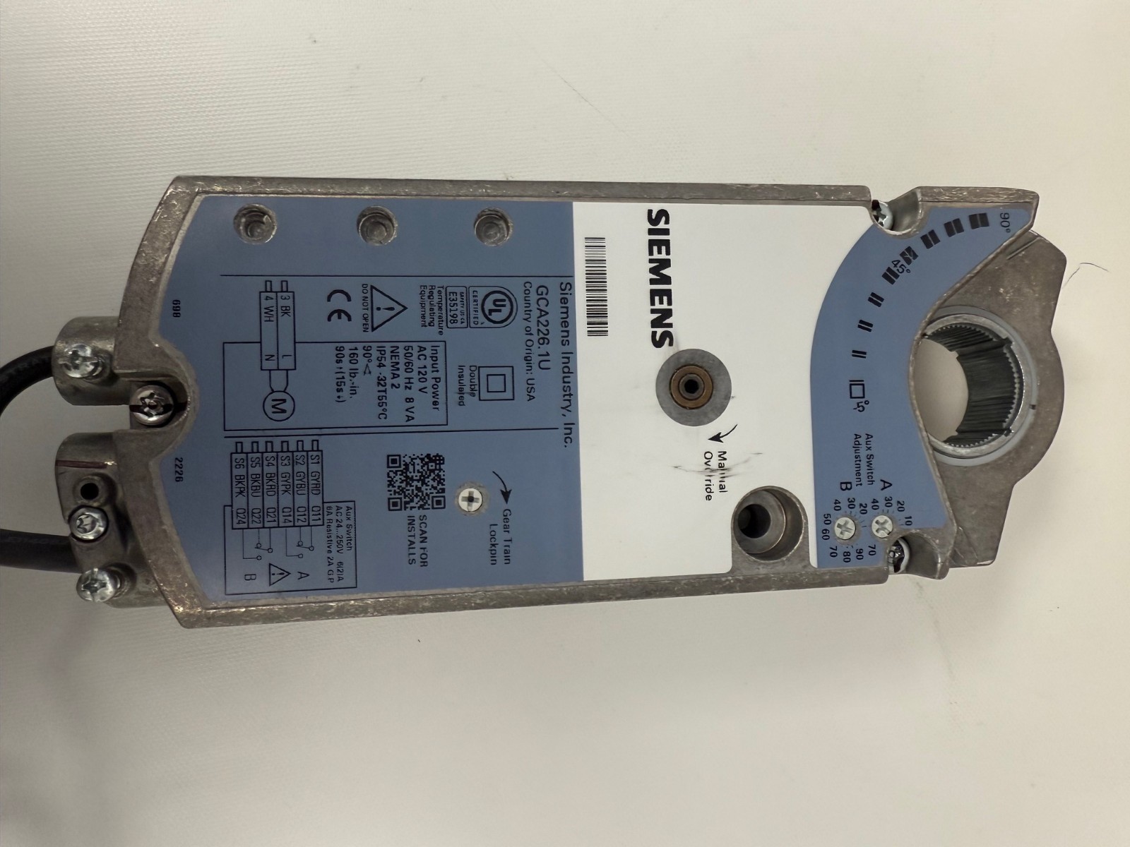 SIEMENS GCA226.1U OPEN AIR ACTUATOR SR 120V 60 IN LB 2O AUX NEW OPEN BOX