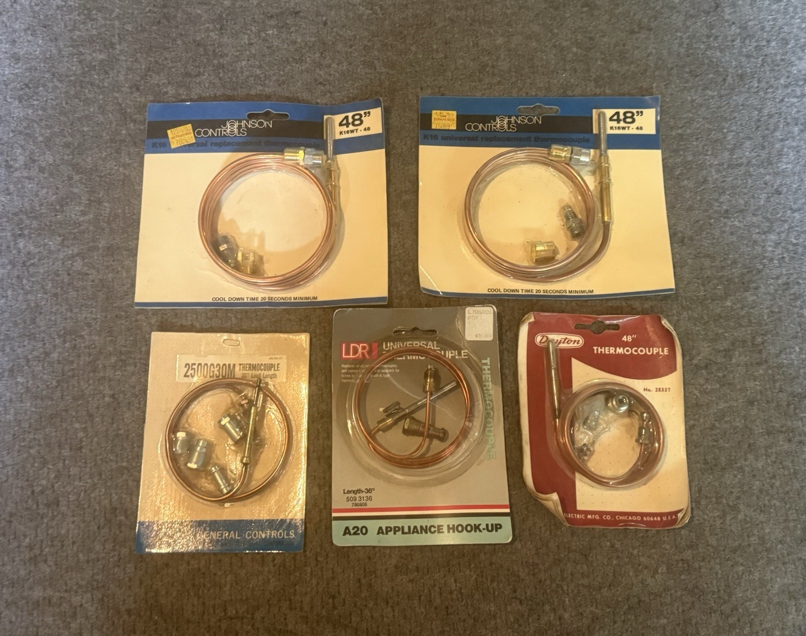 LOT Of JOHNSON/DAYTON CONTROLS REPLACEMENT THERMOCOUPLES (1) 36″(3) 48”(1) 30”