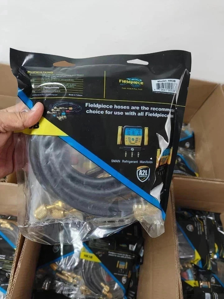 Fieldpiece HR3B Ball Valve Refrigerant Hose Set (3) with Color Tags – 1/4″ x 1/4