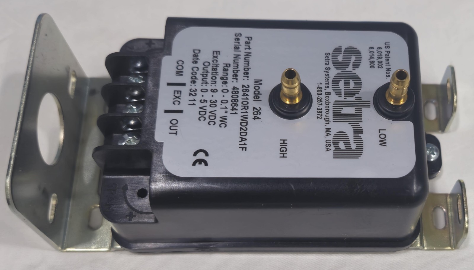Setra Model 264 Differential Pressure Transducer 26410R1WD2DA1F RANGE:0-0.1″ WC