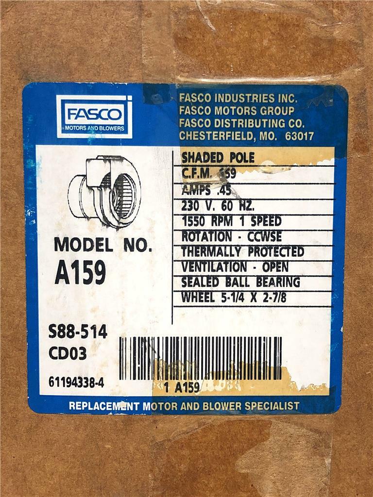 Fasco A159 Shaded Pole Draft Motor 5-1/4″ x 2-7/8″ Wheel Sealed Ball Bearing