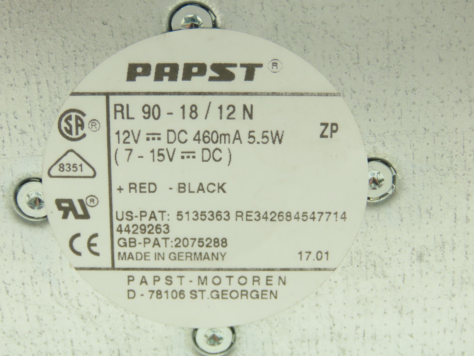 Papst RL 90-18/12 N Centrifugal Ball Bearing Blower Fan DC 12 & 15VDC 460mA 5.5W