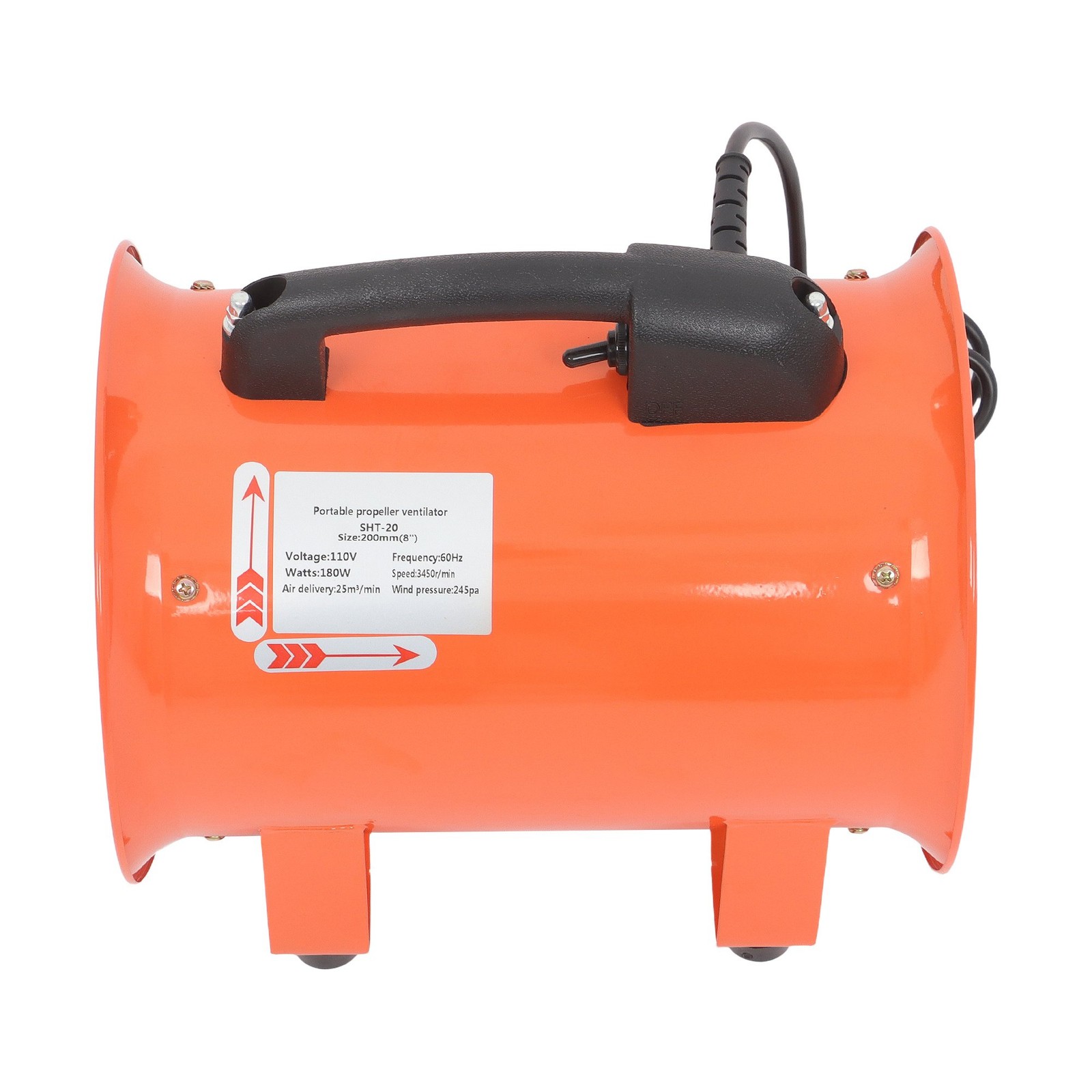 8 Inch Industrial Portable Blower Fan 16.4ft Duct Hose 180W 900CFM 3450RPM