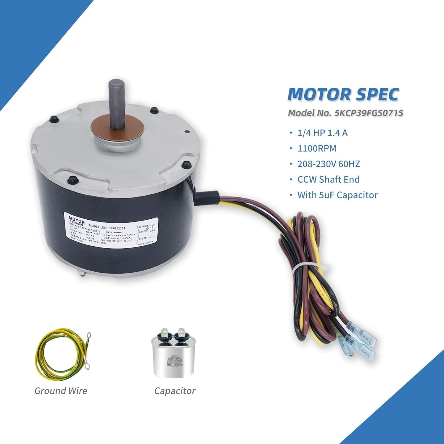 For GE Genteq Carrier 3905 5KCP39BGS071S 1/4 HP Condenser Fan Motor w/ Capacitor