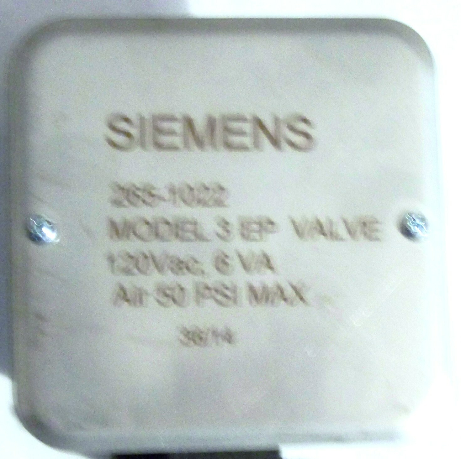 SIEMENS 265-1022 NOS AIR VALVE ELECTRIC / PNEUMATIC 120 V 60HZ 110 V 50HZ W/ BOX
