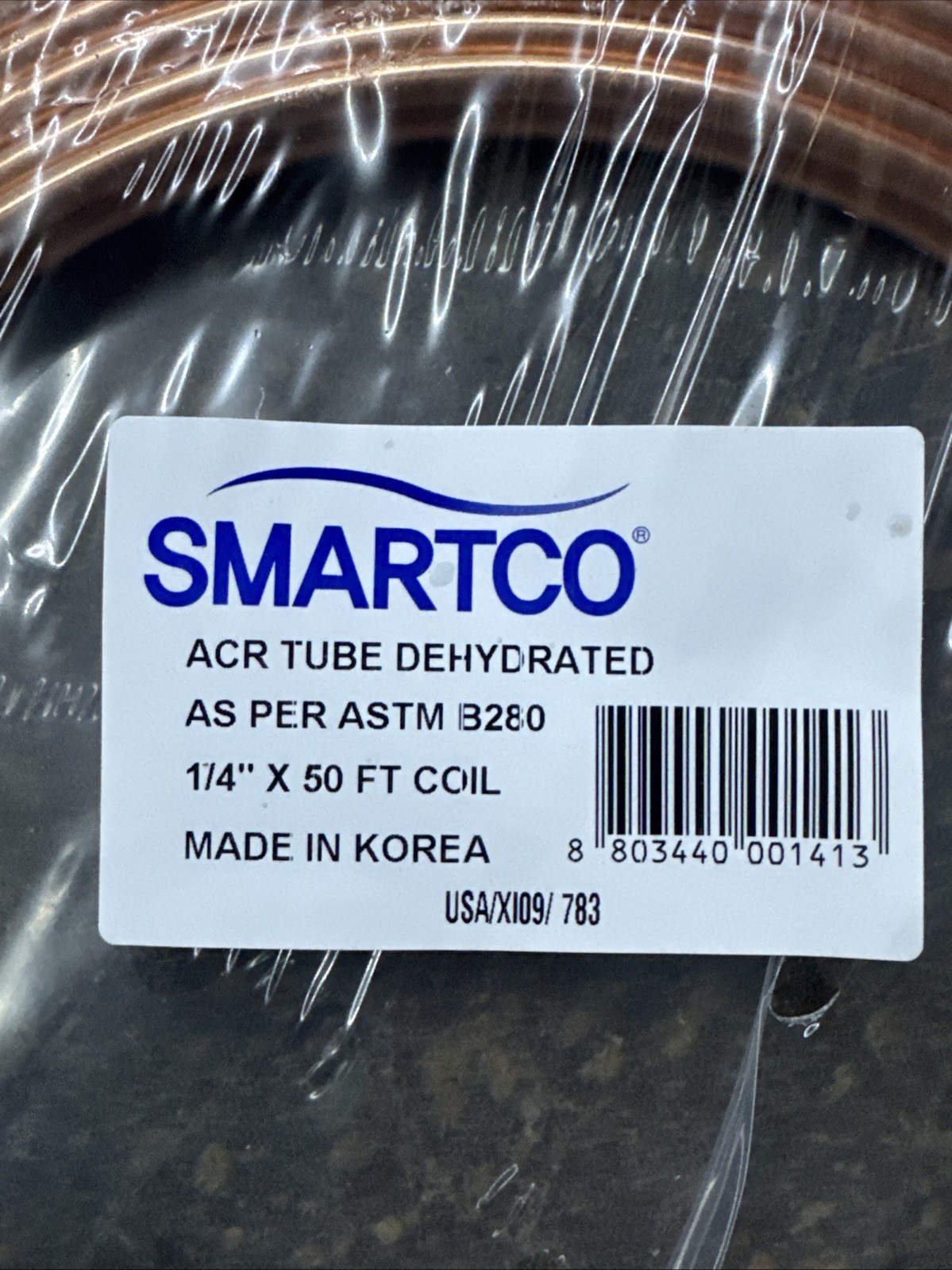 SMARTCO ACR FlEXIBLE COPPER TUBE PIPE DEHYDRATED pER ASTM B280 1/4” X 50 FT COIL