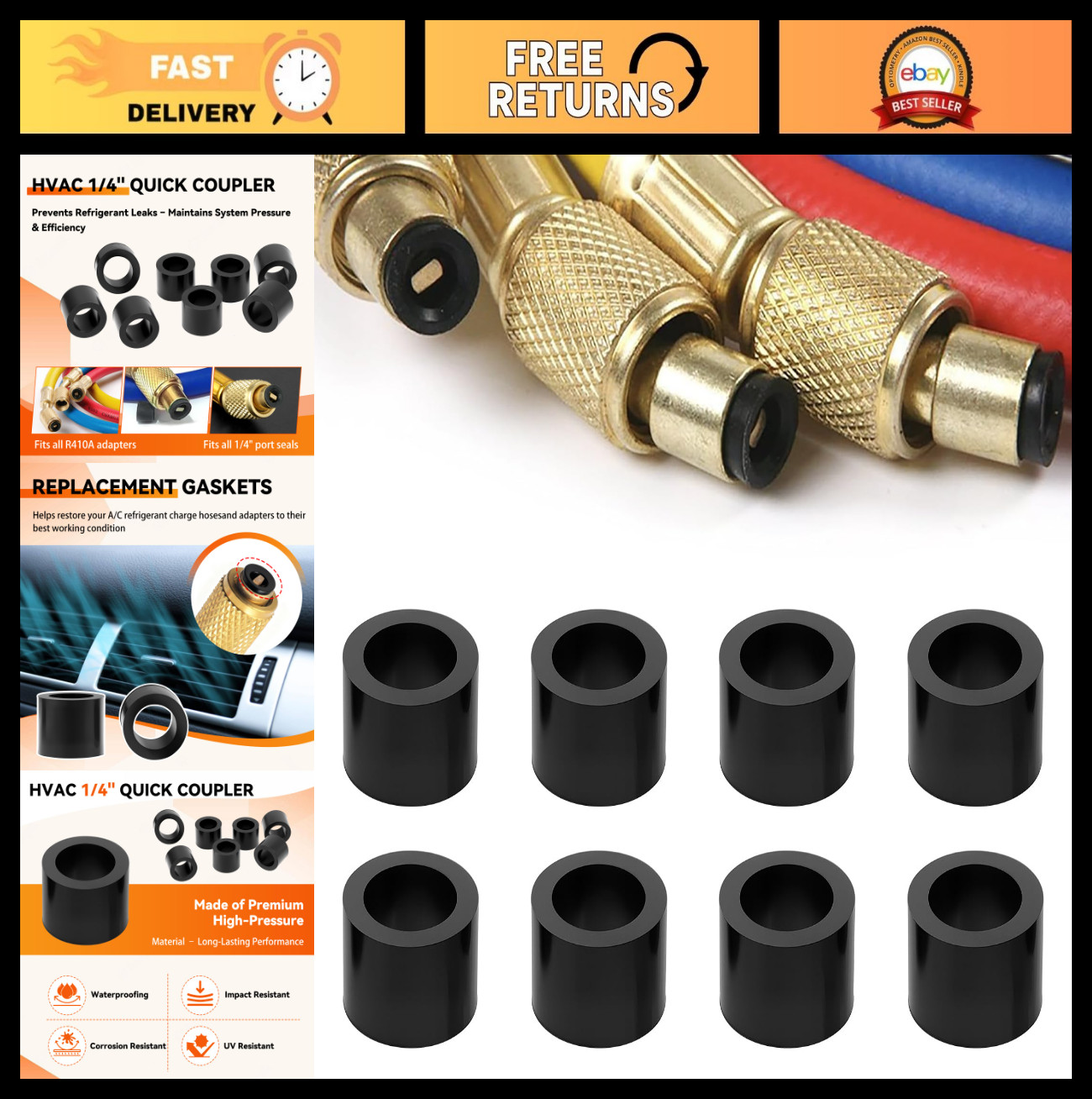 HVAC Hose Gasket 1/4″ – AC Charging Hose Seals, 8 Pack, Leak-Proof O-Ring for Ga