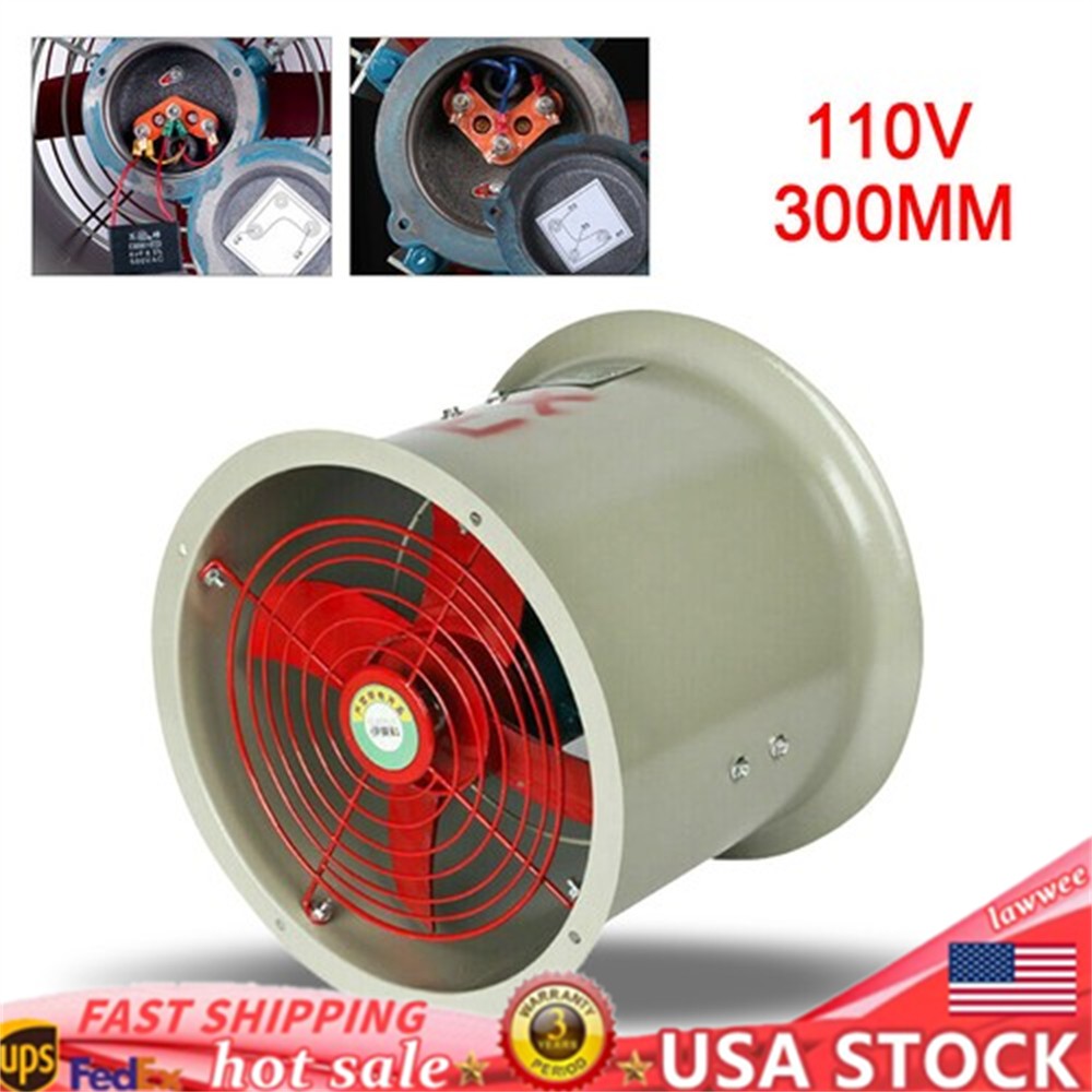 12″ Explosion-Proof Axial Fan Cylinder Pipe Fan 110V Warehouse Exhaust Fan 180W