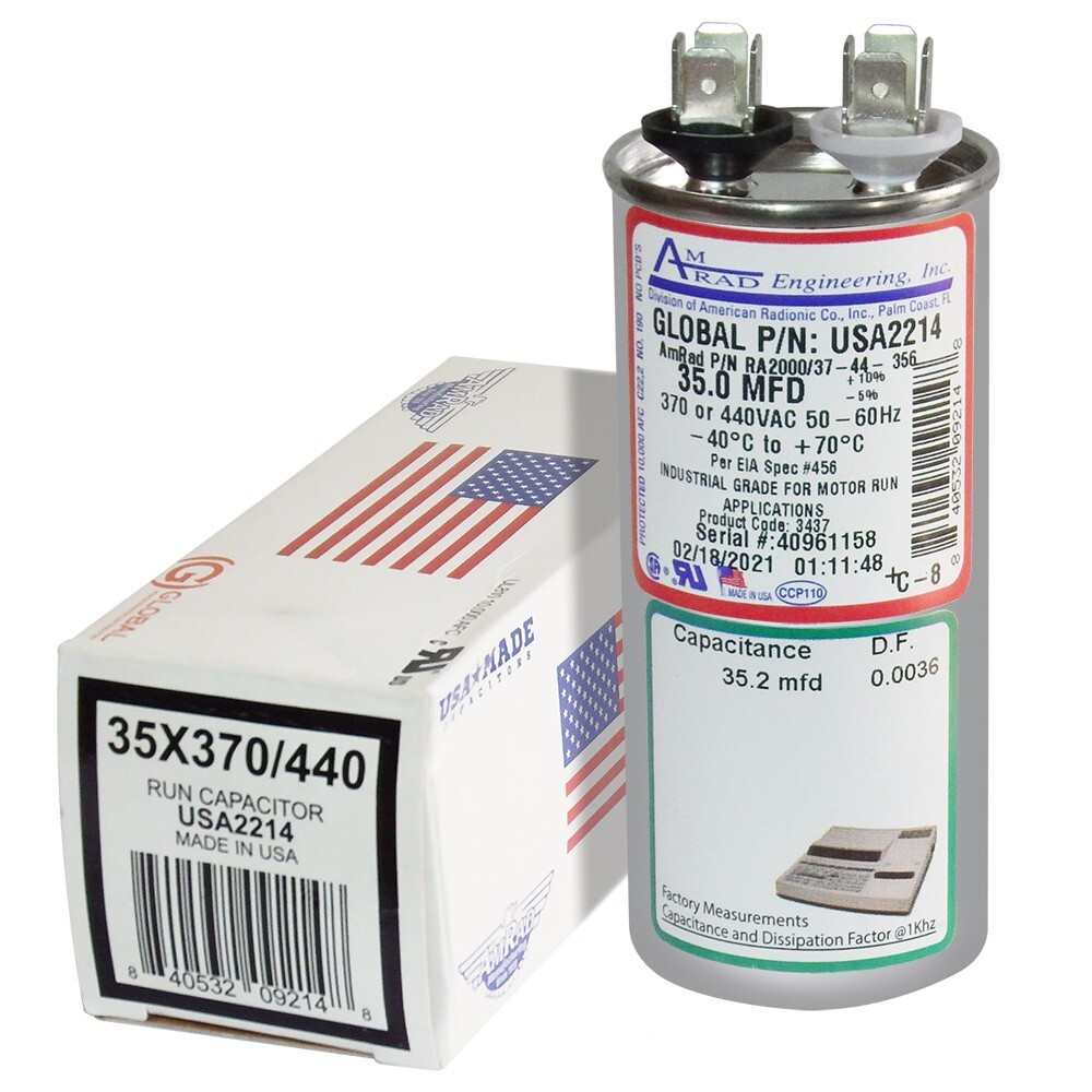 AmRad USA2214 35 uf/MFD 370-440 VAC Run Capacitor 50/60 Hz AC Electric Lot-2
