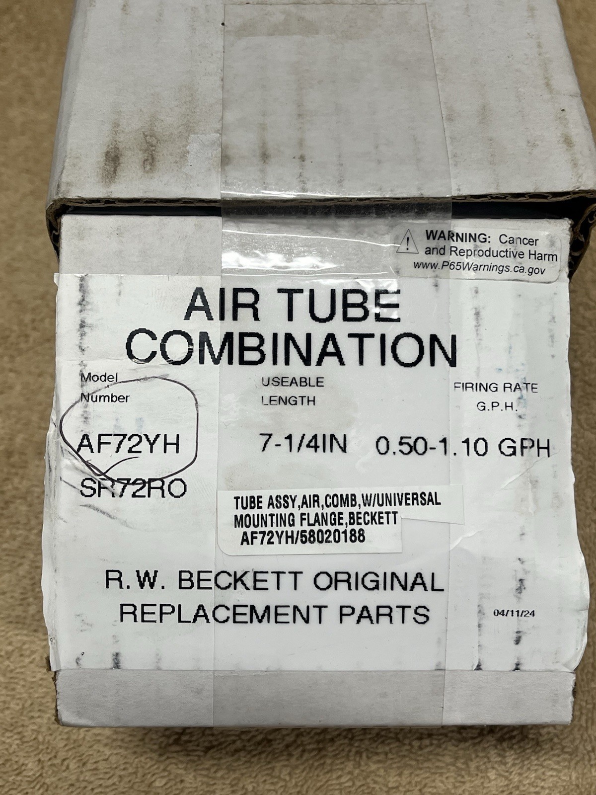 R.W. Beckett AF72YH Air Tube Combination 7-1/4 in 0.50-1.10 GPH 58020188