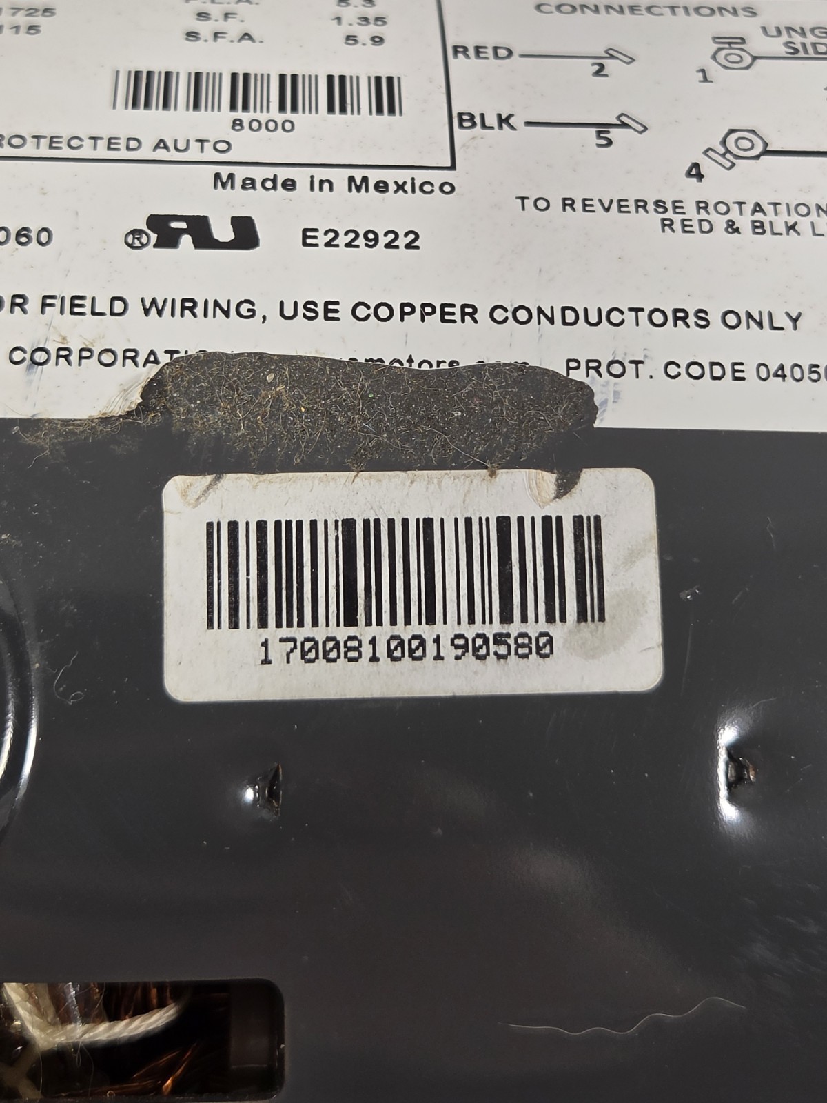 US Motors Belt Drive Fan & Blower Motor SA55JXSFA-4865 1/4 HP 1725 RPM 60 Hz