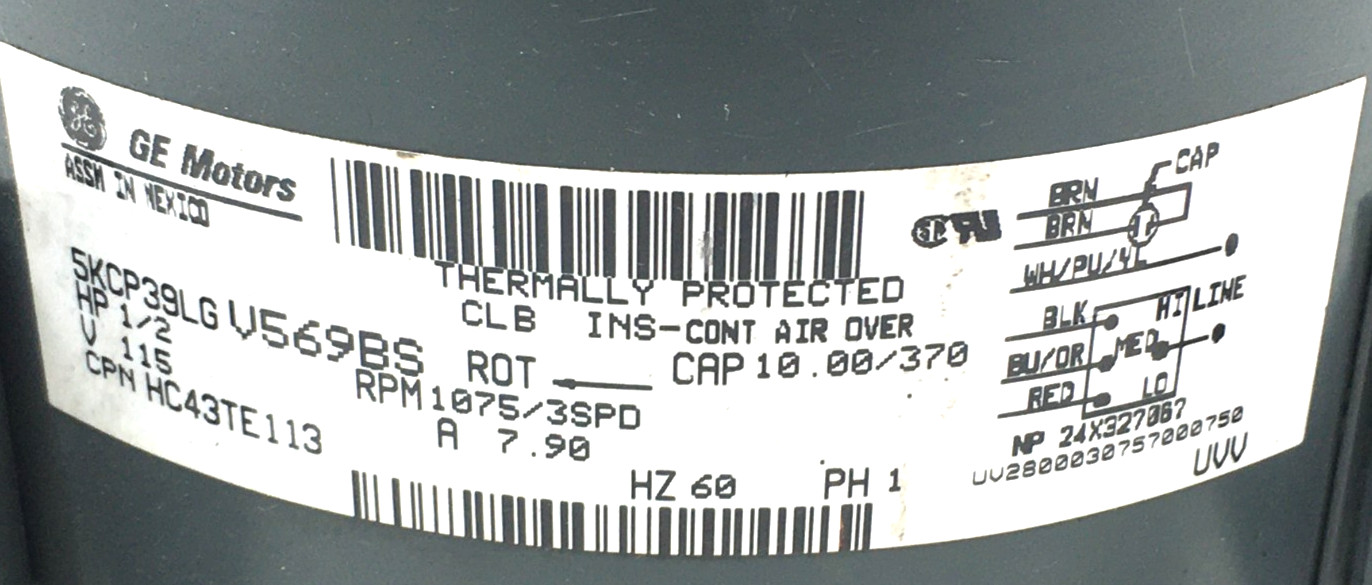 GE Motors 5KCP39LGV569BS Blower Motor 1/2HP 1075RPM 3SPD 115V used #CMC328