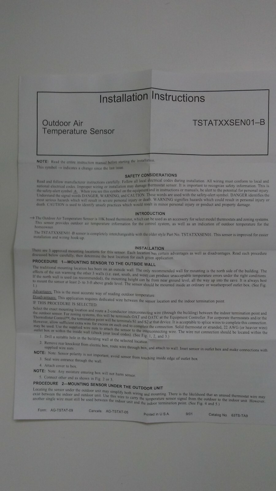 OEM Carrier Bryant TSTATXXSEN01-B Thermistor Outdoor Air Temperature Sensor OAT