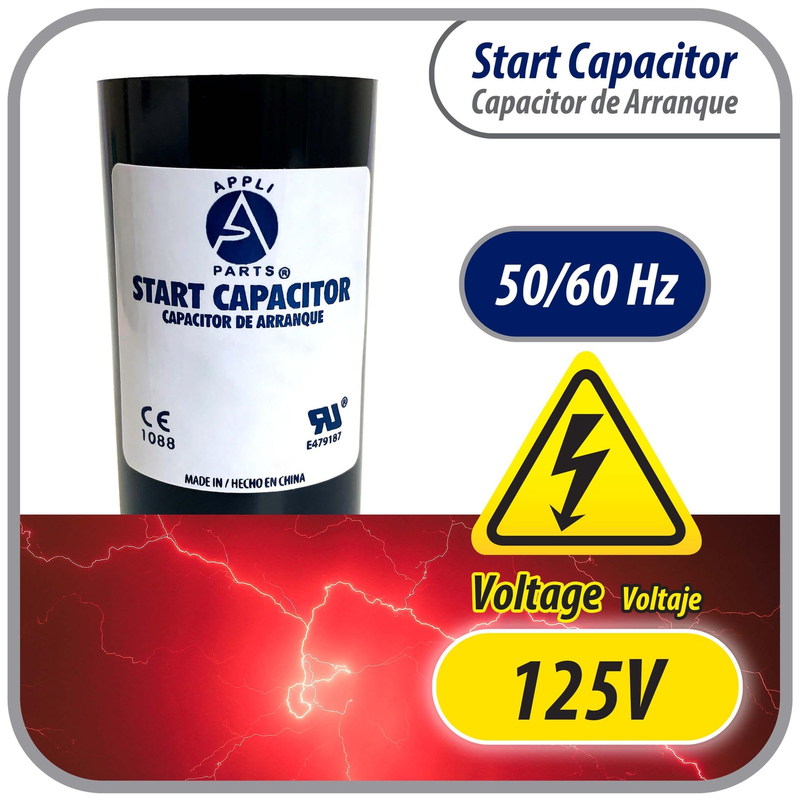 Appli Parts motor start capacitor 340-408 Mfd (microfarads) uF 110-125 VAC unive
