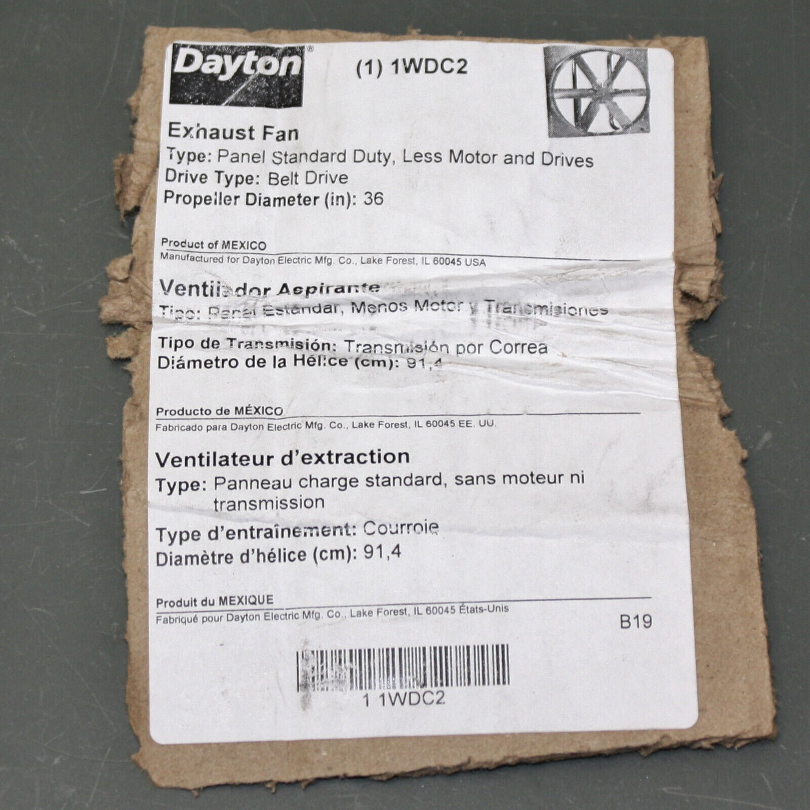 Dayton Replacement 36″ Steel Fan Blade 50M232, 1″ Bore, 6 Propeller, 1WDC2 1WDC7
