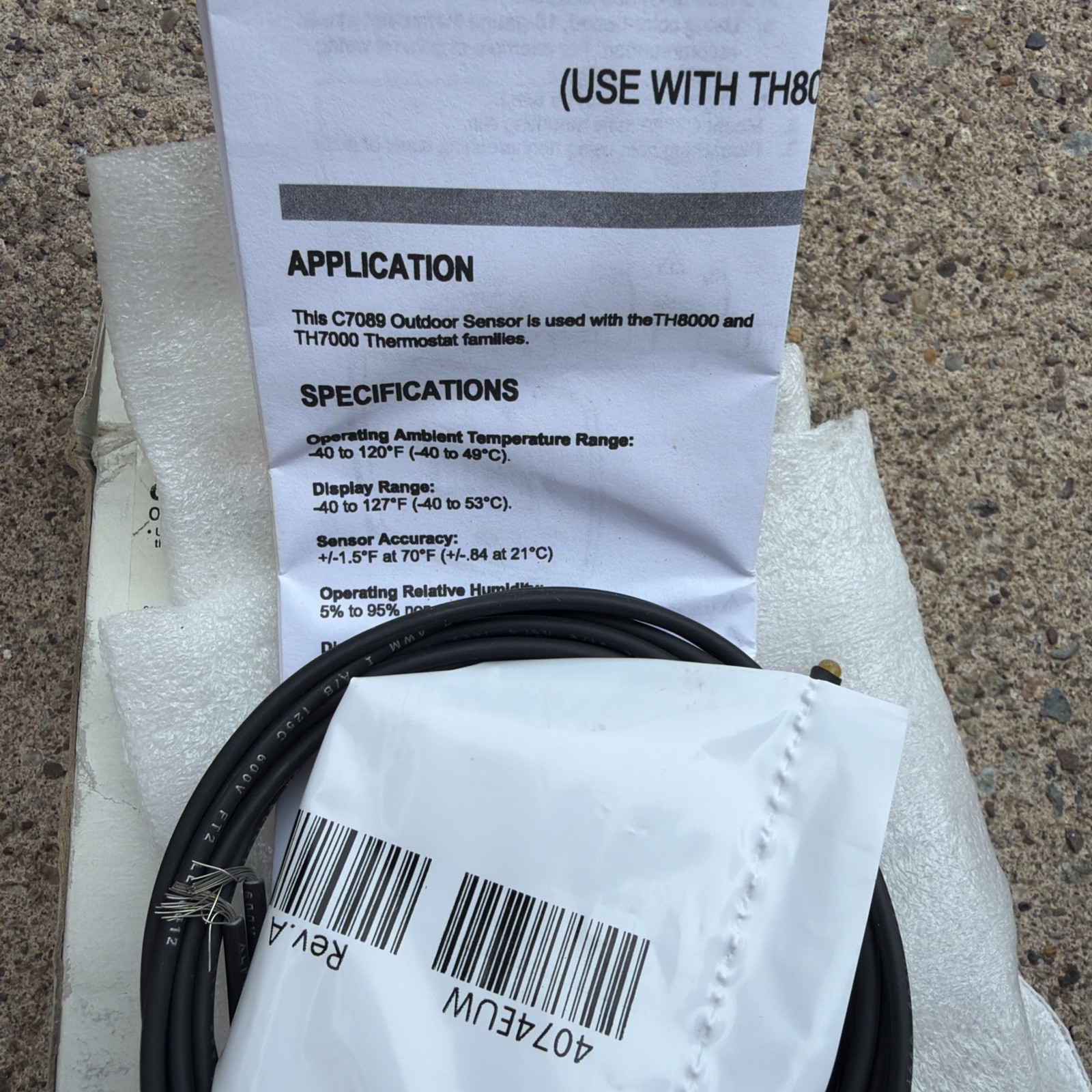 Honeywell Outdoor Temperature Sensor for TH8000 Thermostat White C7089U1006