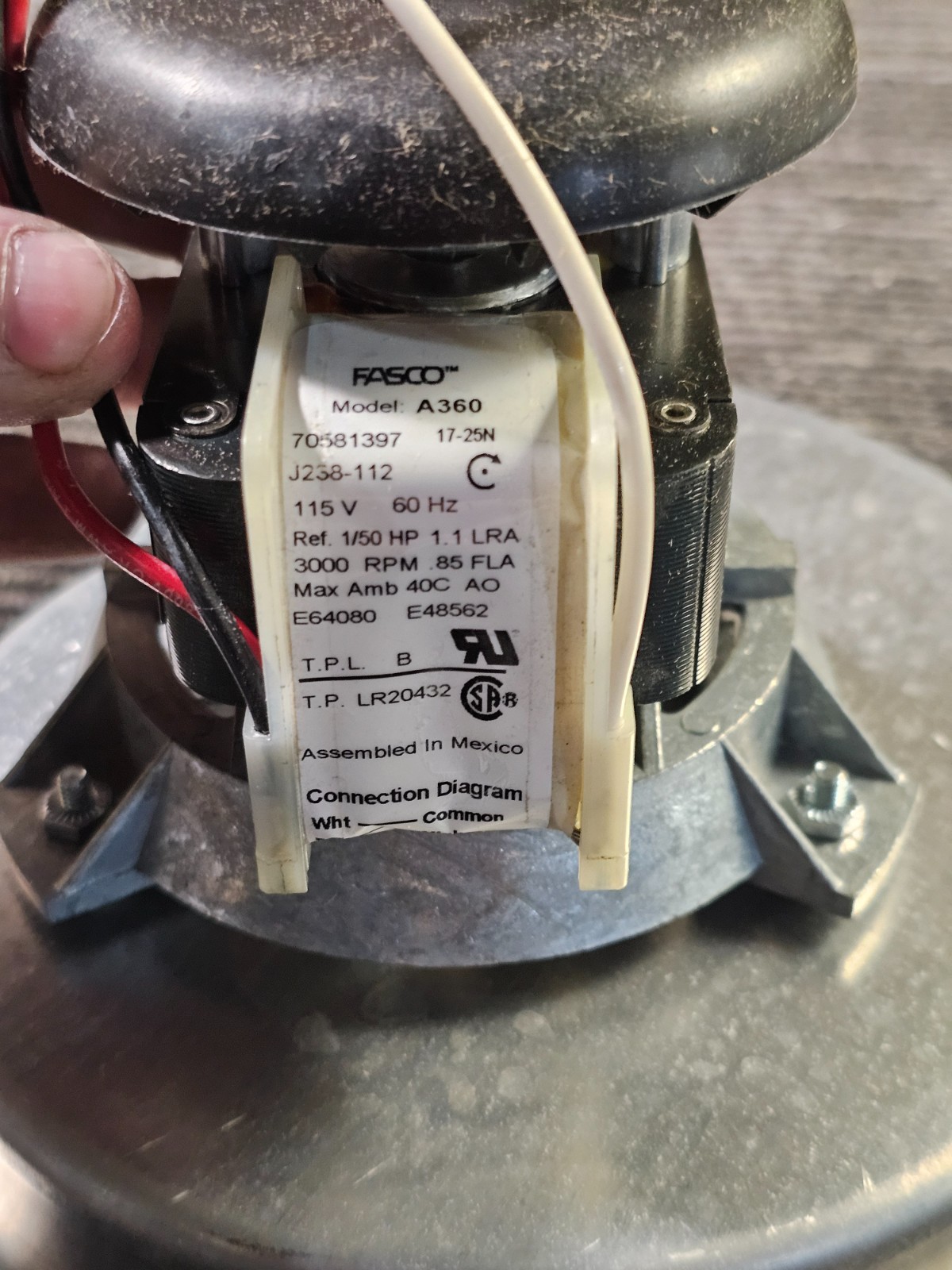 Fasco A360 2-Speed 2700 RPM 1/25 HP CW Shaded Pole Draft Inducer Motor