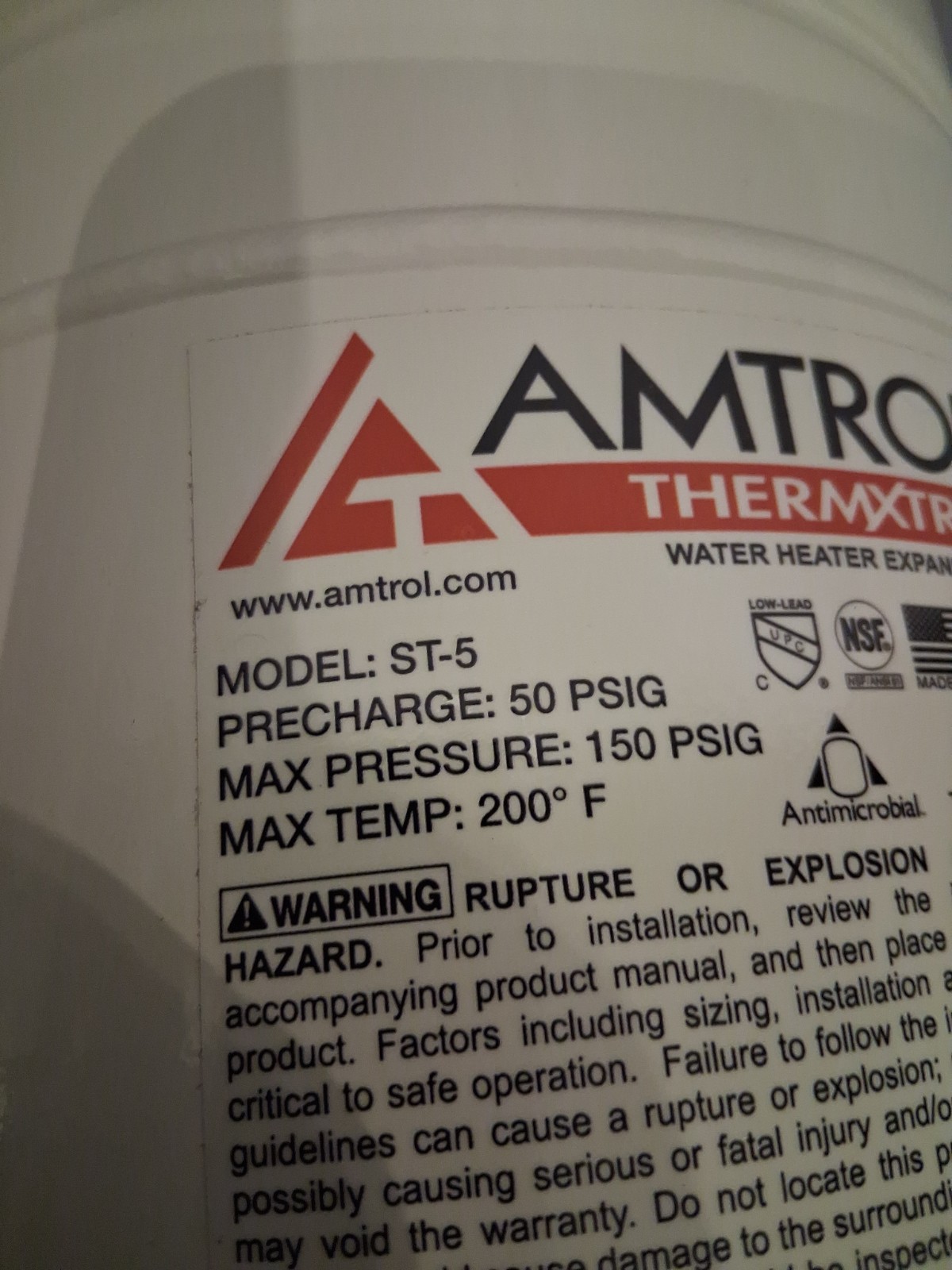 Amtrol Water Heater Expansion Tank 2.0 Gallon Volume *minor blemish* ST-5 L16
