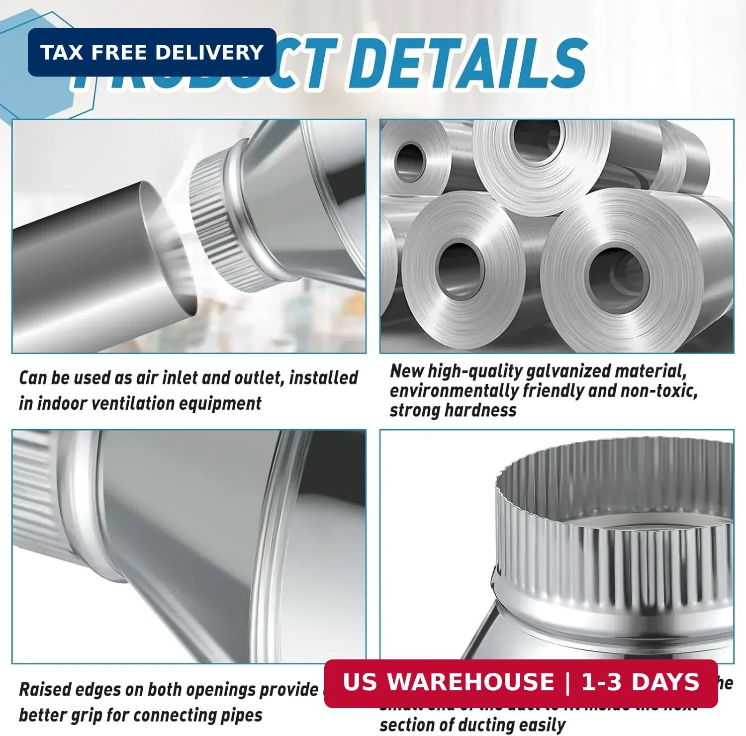 8 Inch to 4 Inch Duct Reducer Increaser Galvanized Steel Air Duct Adapter Round