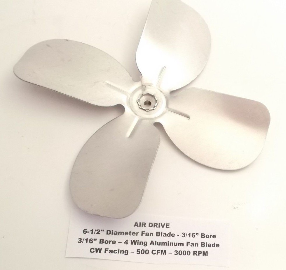 AIR DRIVE 6-1/2″ Diameter x 3/16″ Bore Fan Blade – 4 Wing Aluminum Fan Blade CW