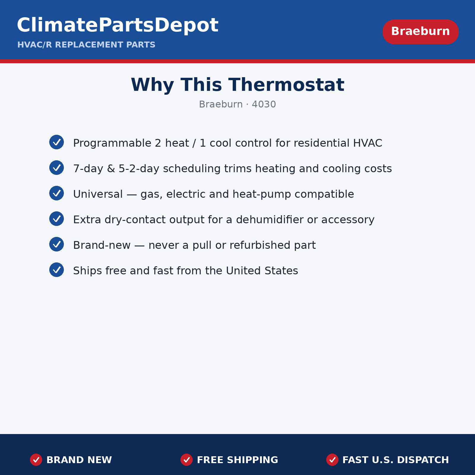 Premier Programmable Thermostat 7-Day 2H/1C – Universal Dehumidify – FREE SHIP