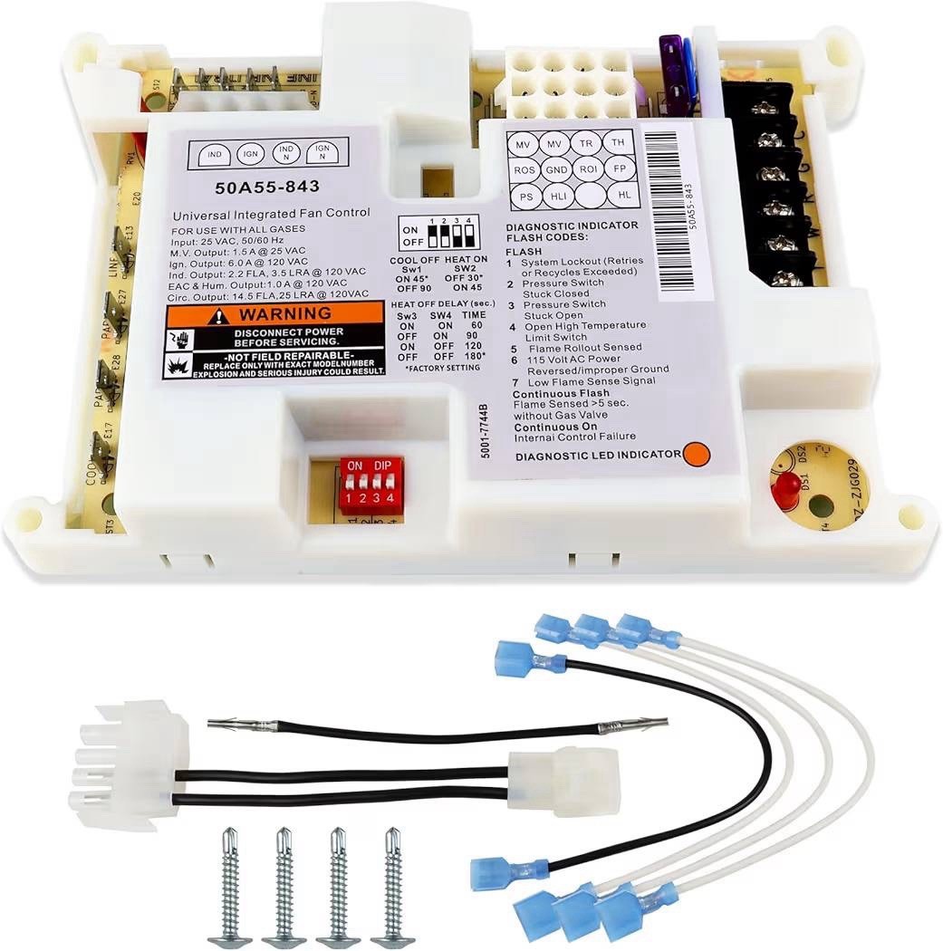 50A55-843 Furnace Control Board Integrated Fan Control 25VAC Harness Screws