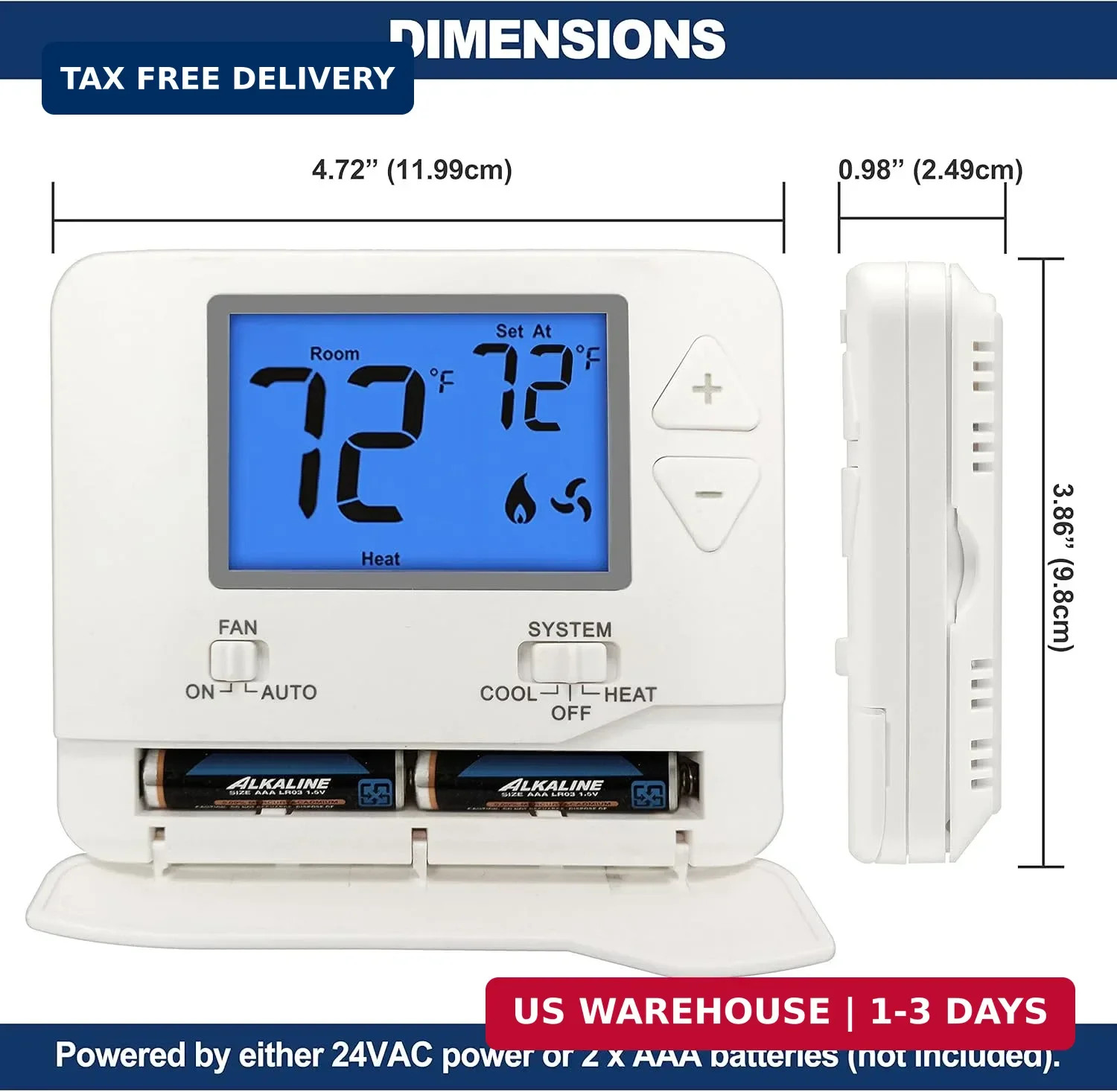 Non-Programmable Digital Thermostat for Home, up to 1 Heat/1 Cool with Large LCD