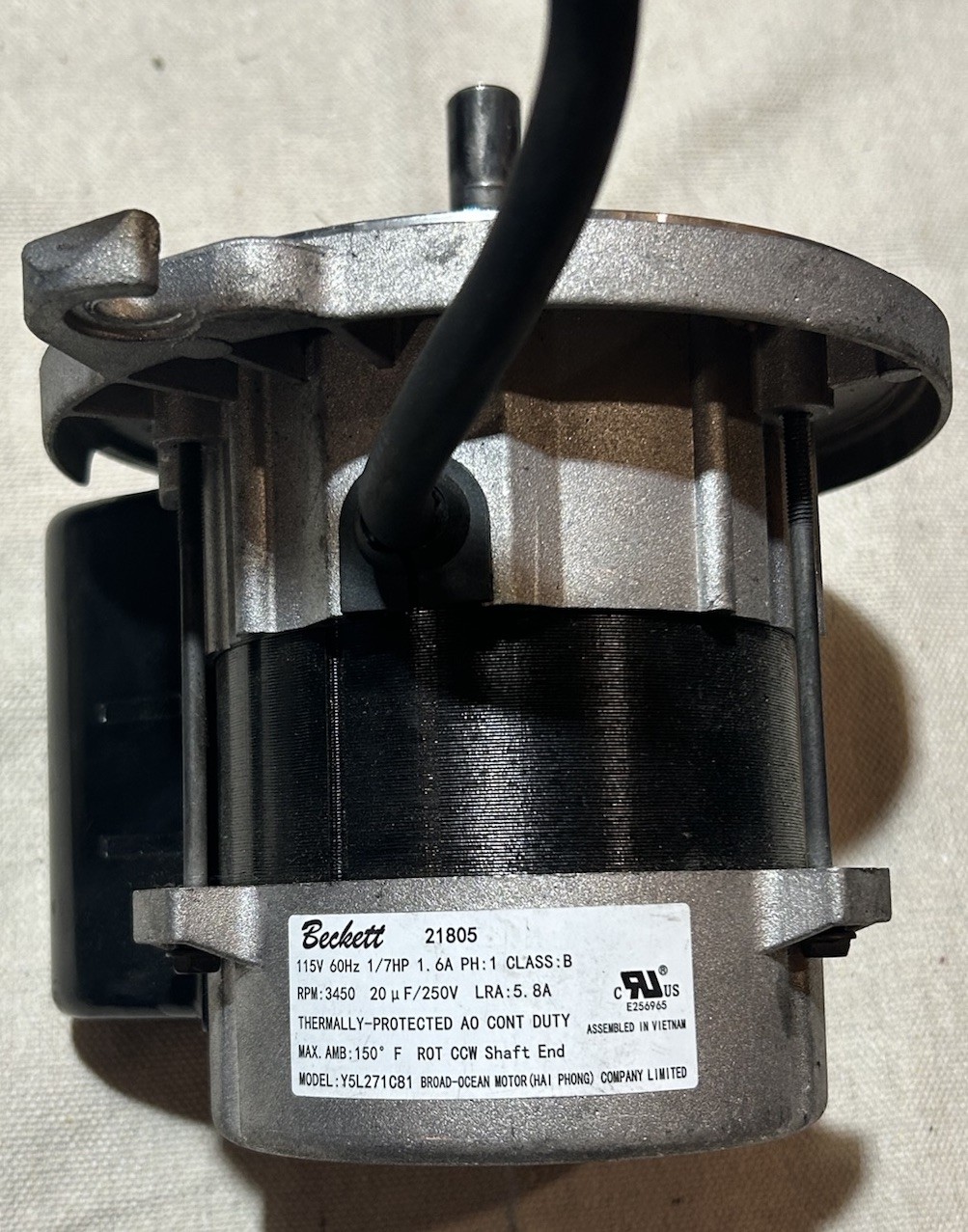 Oil Burner Motor BECKETT mod.Y5L27.1C81 (21805) 115V 3450RPM 1/7 HP