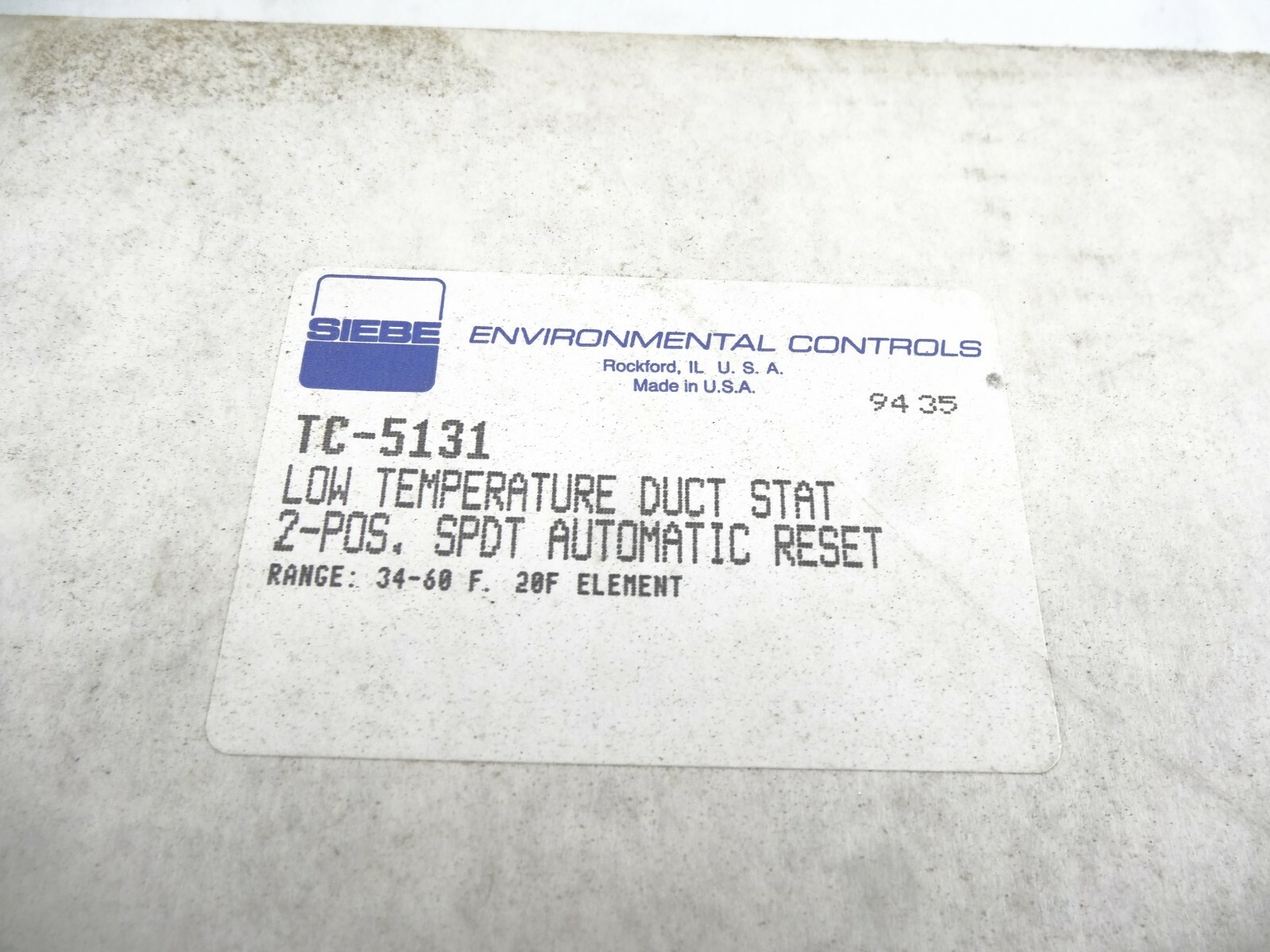 Siebe / Invensys TC-5131 Low Temperature Control Duct Stat 2-Pos SPDT Auto Reset
