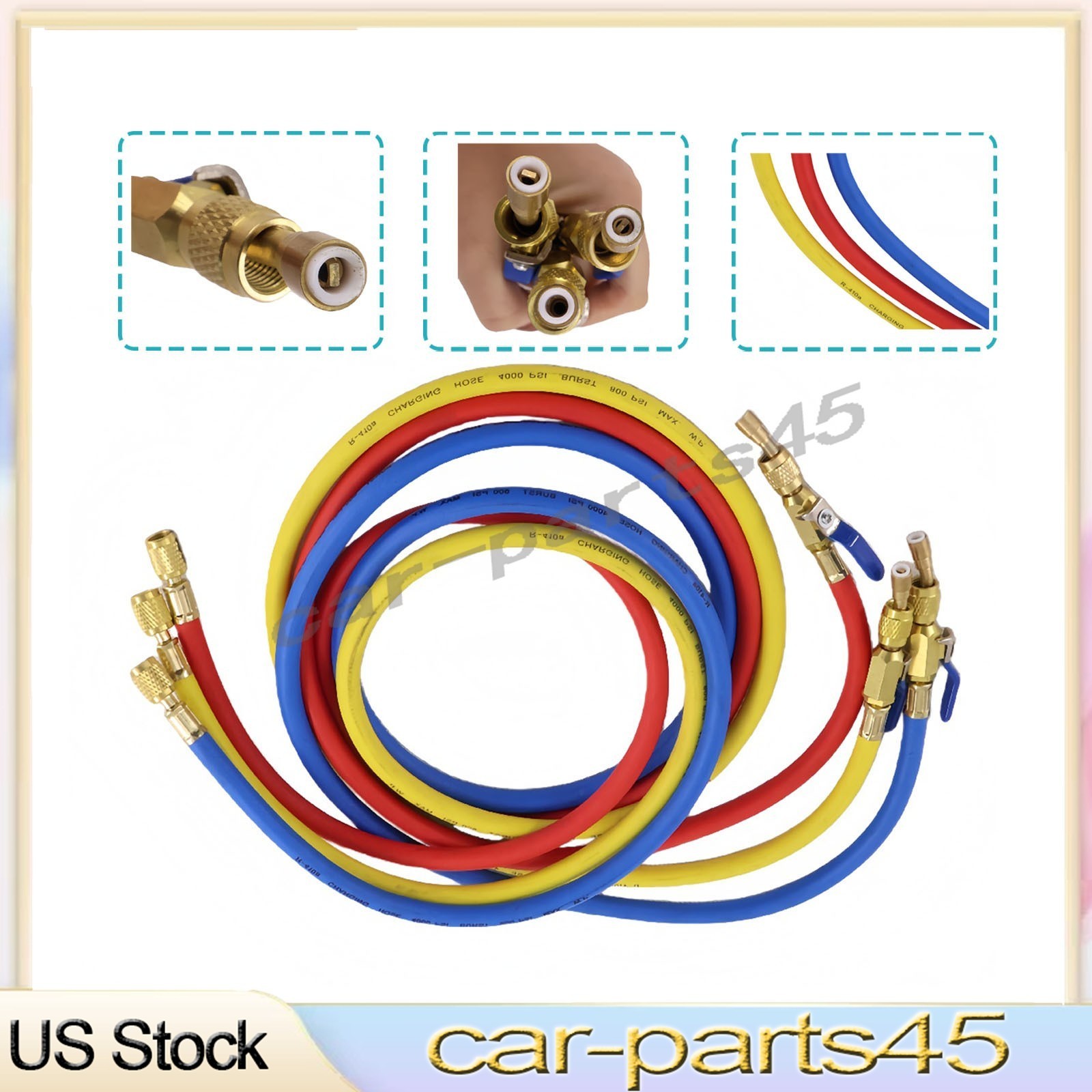 Fits R-410A Refrige 3Pack 29986 Plus II 1/4″ Hose with Compact Ball Valve 72″
