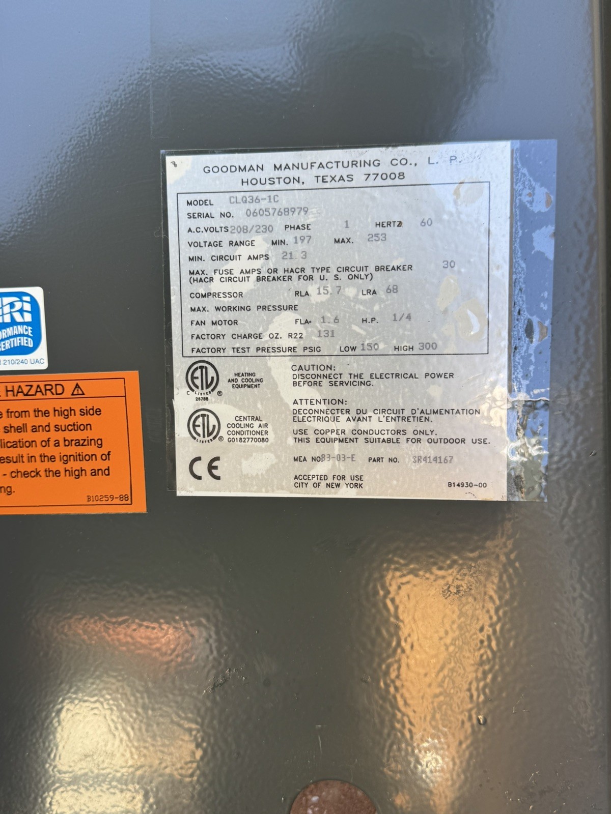 Copeland Scroll Compressor Model ZR28KA-PFV-130 208-230V 1PH R-22 NEW OLD STOCK