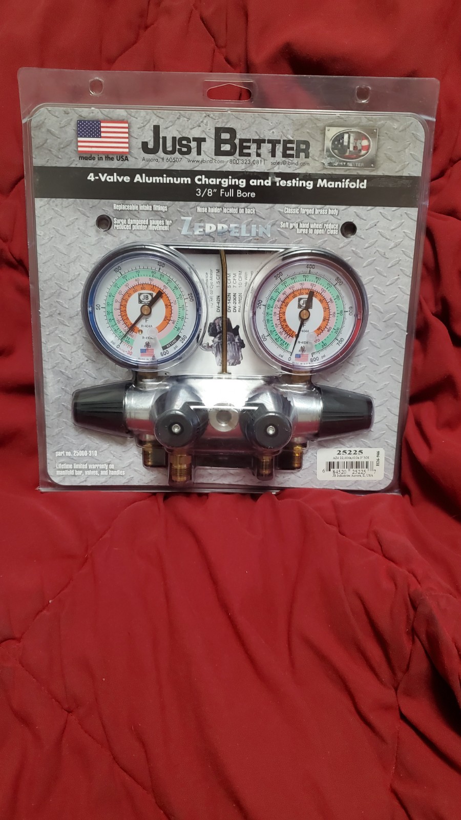 JUST BETTER 4 VALVE ALUMINUM CHARGING AND TESTING MANFOLD # 25225 BRAND NEW