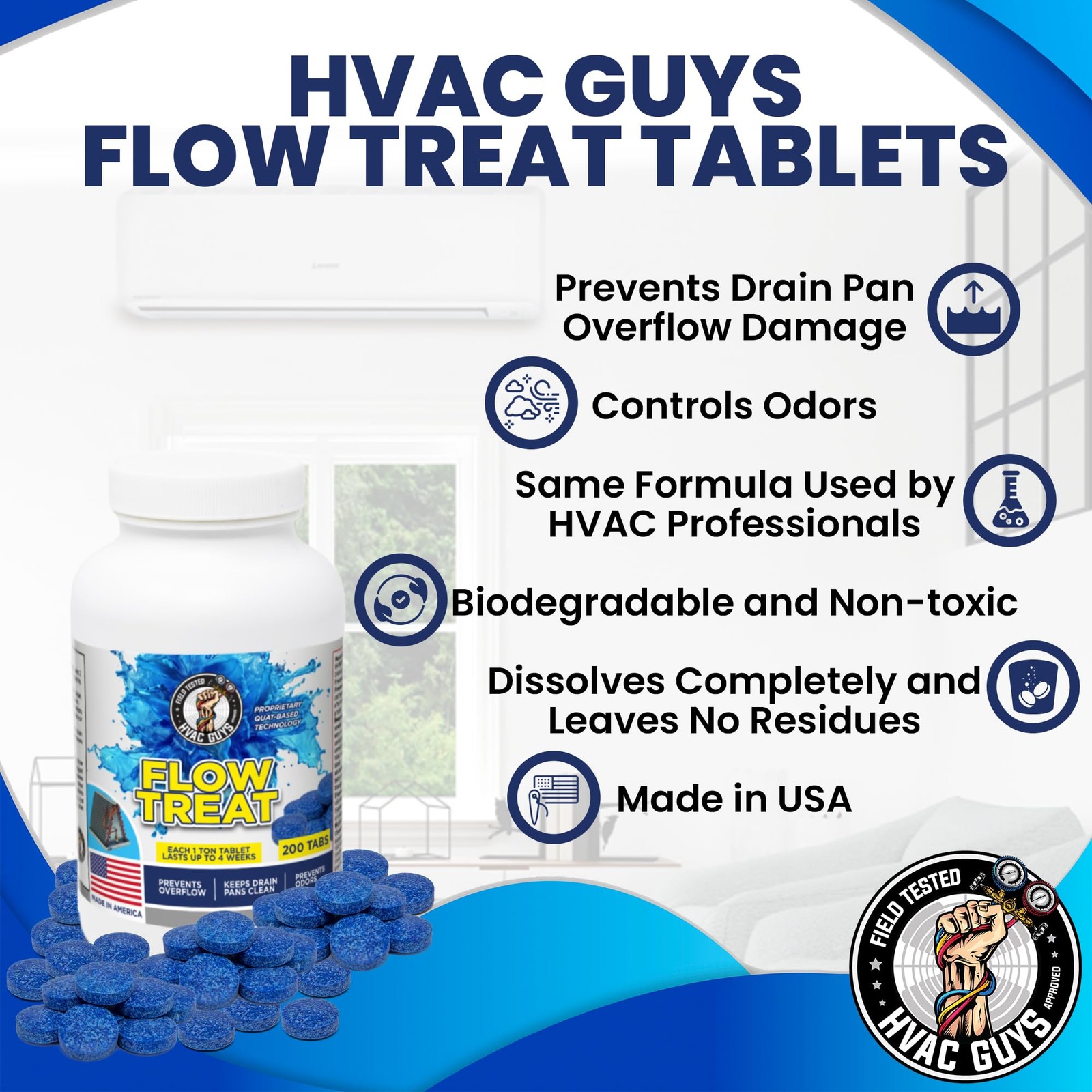 HVAC GUYS – Flow Treat Tabs – 200 Tablets | AC Drain 1 Pack (200 Tablets)