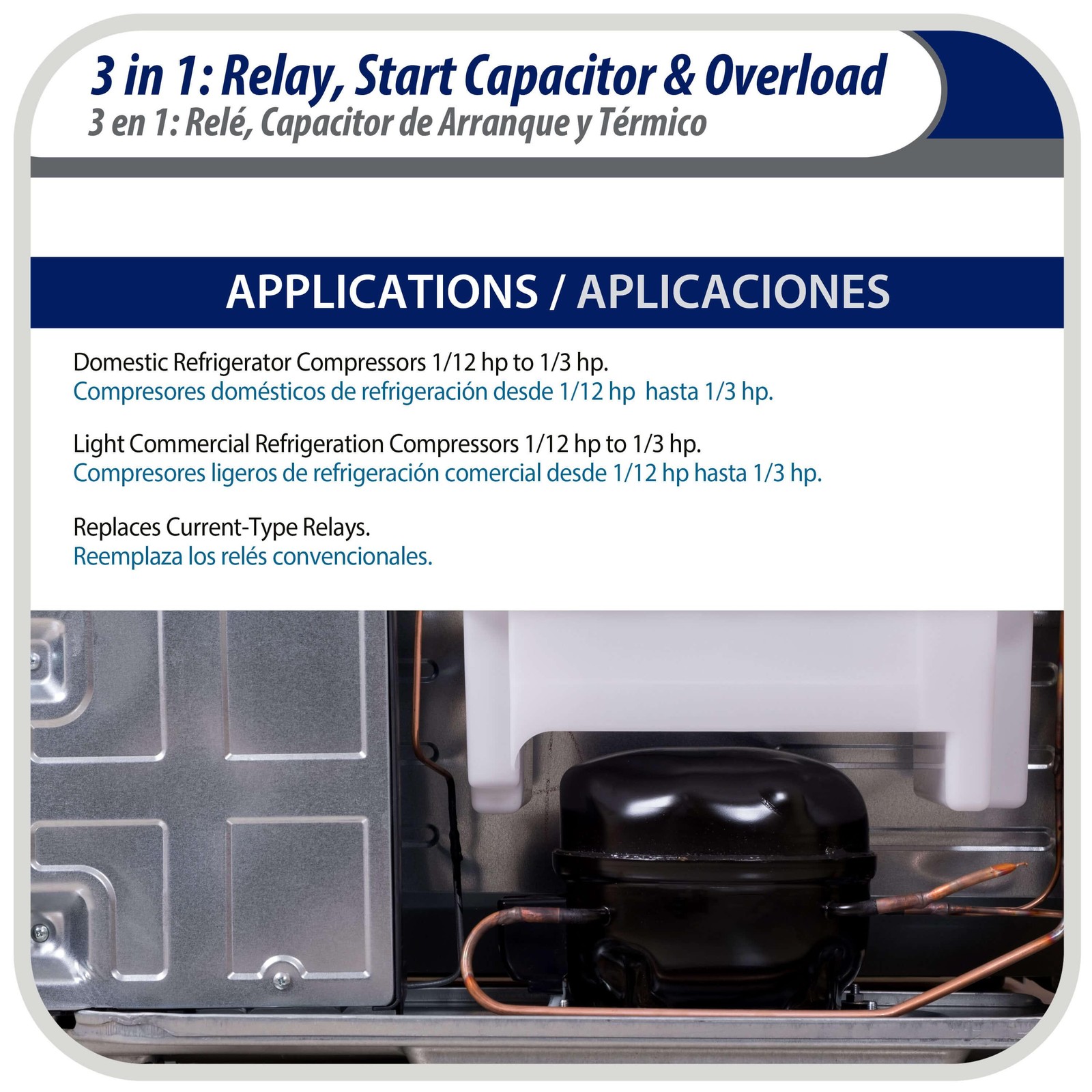 Appli Parts APTO-810 1/12 to 1/5 Hp, 115 V, 3 in 1 Solid State Hard Start Relay,