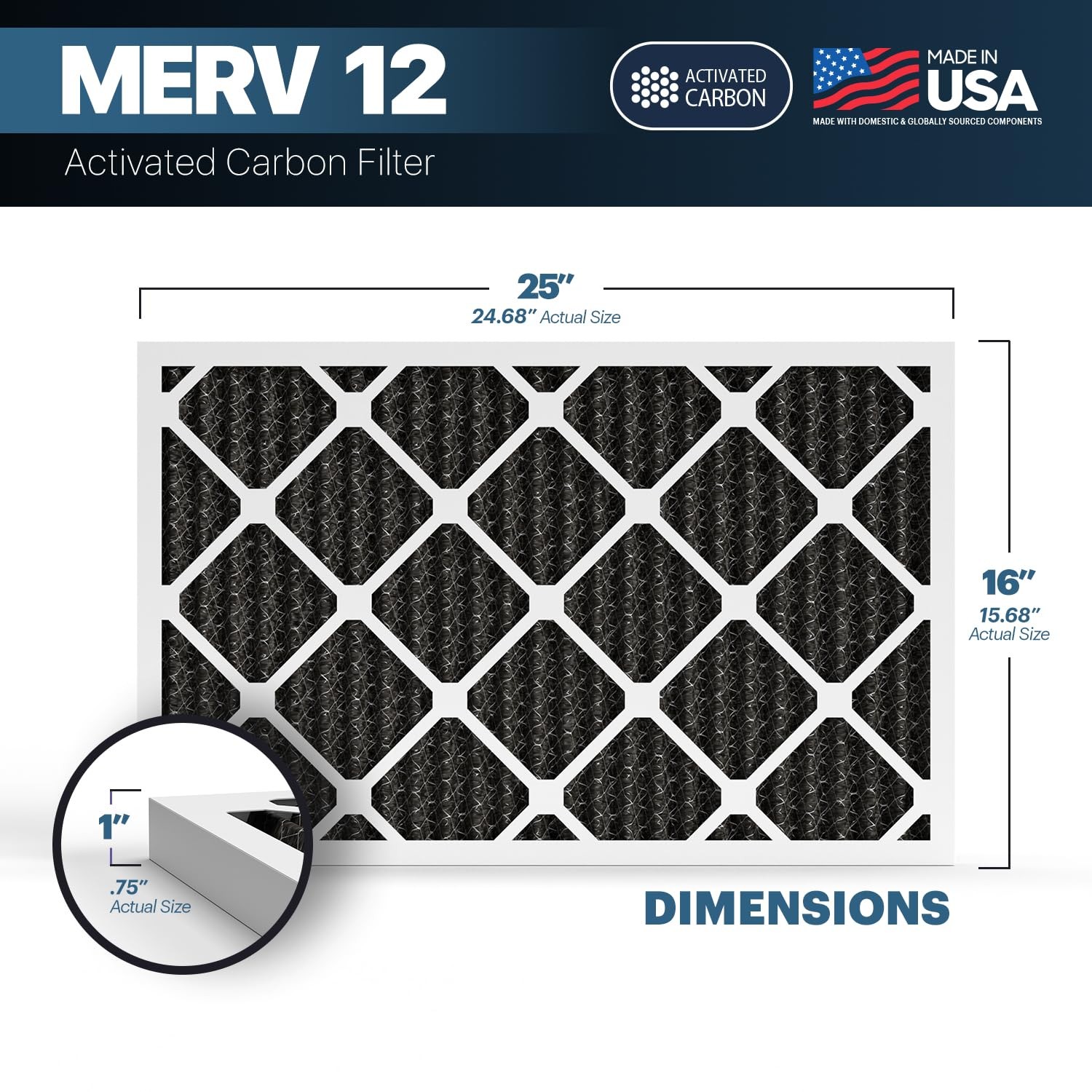 Bnx Trufilter 16X25X1 Merv 12 Odor Defense 4-Pack Ac Furnace Air Filter