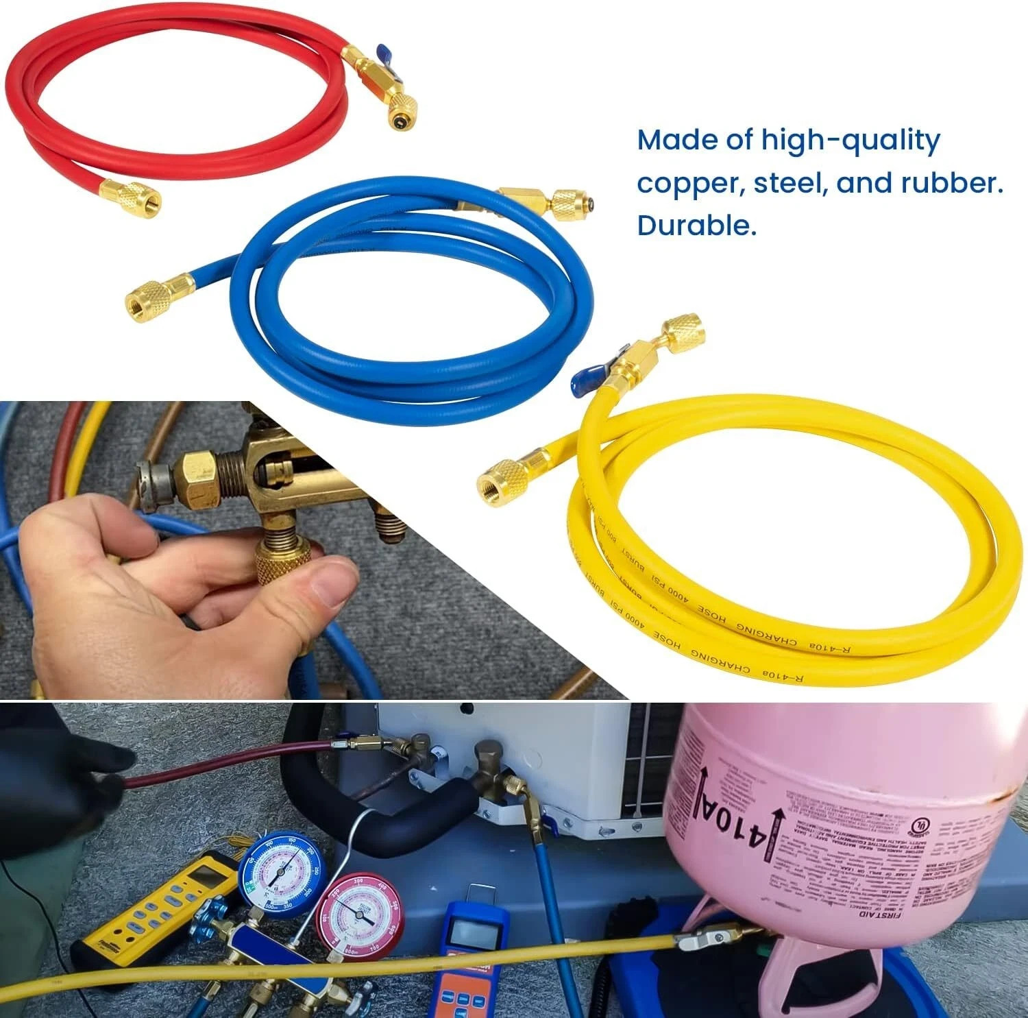Yellow Jacket 29986 Plus II 1/4″ Charging Hose Set 72″ with Compact Ball Valve