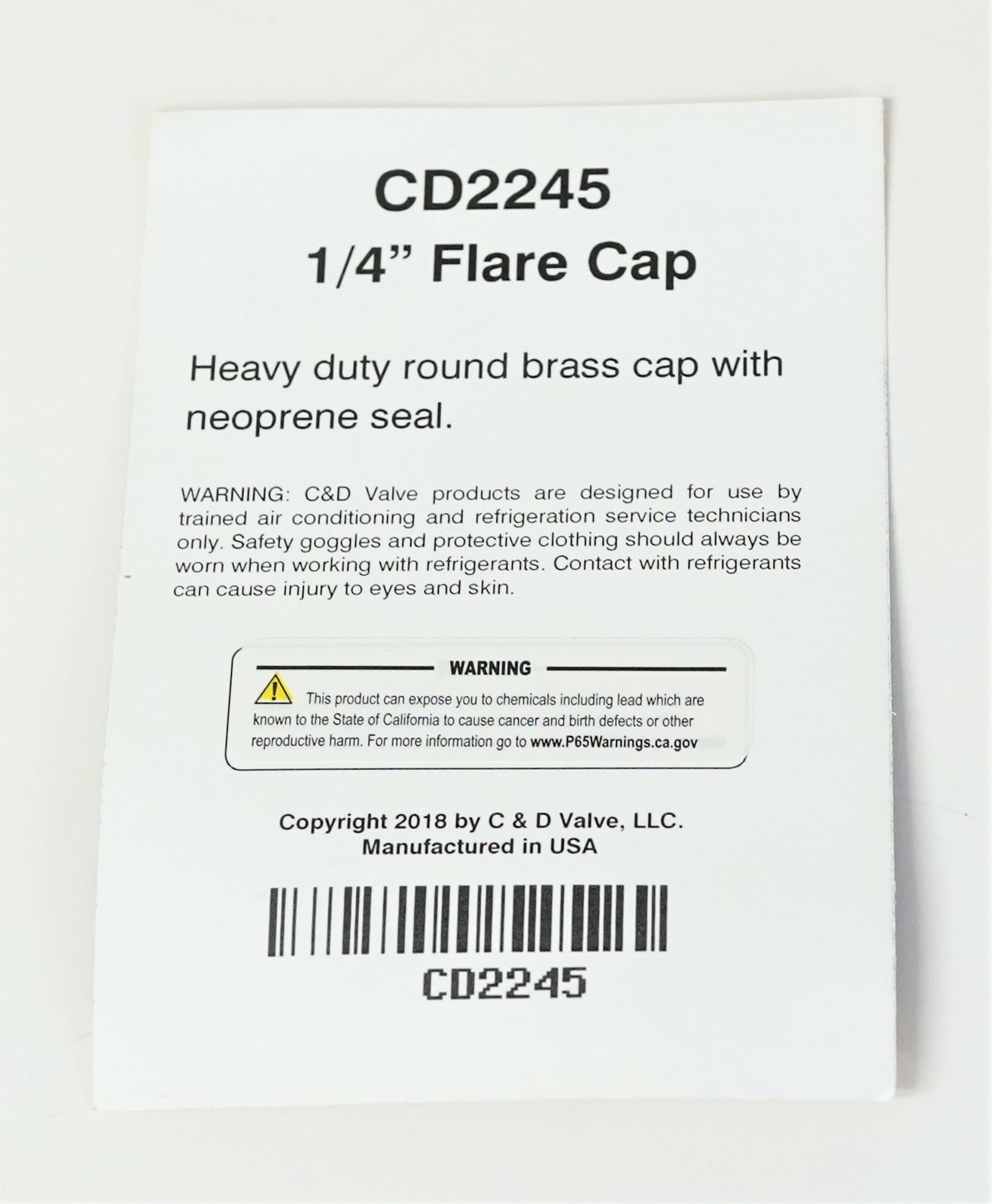 6 Pack of 1/4 inch Flare Caps for Refrigeration Access Ports C&D CD2245/6