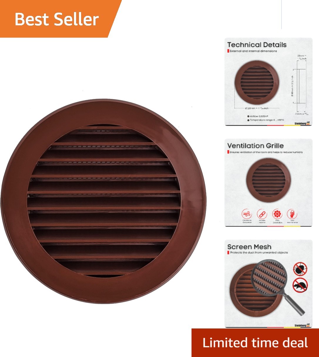 Stylish Brown 4-Inch Round Vent Grille – Perfect for Home Ventilation Needs