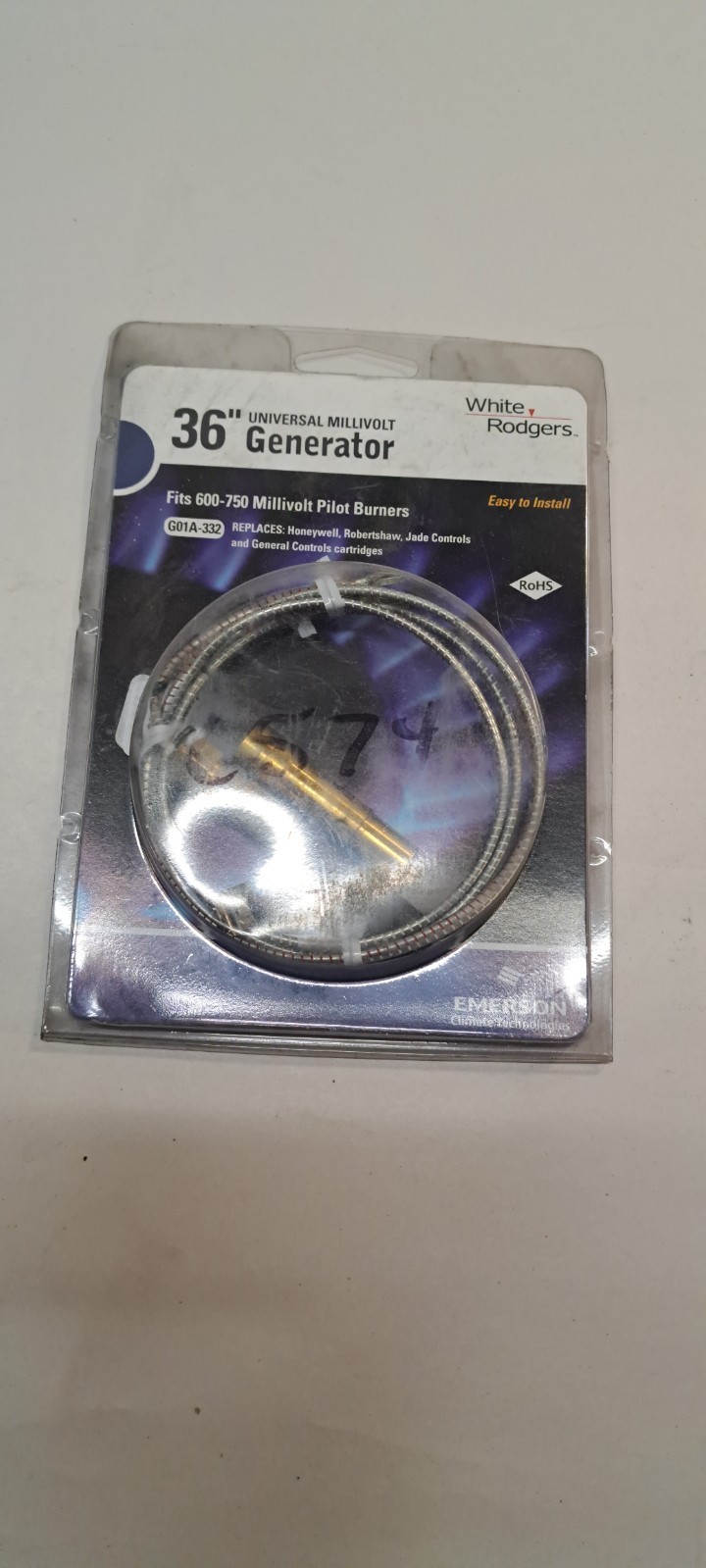 WHITE-RODGERS G01A-332 Thermocouple, 36 in Cable, 750mV 2E446