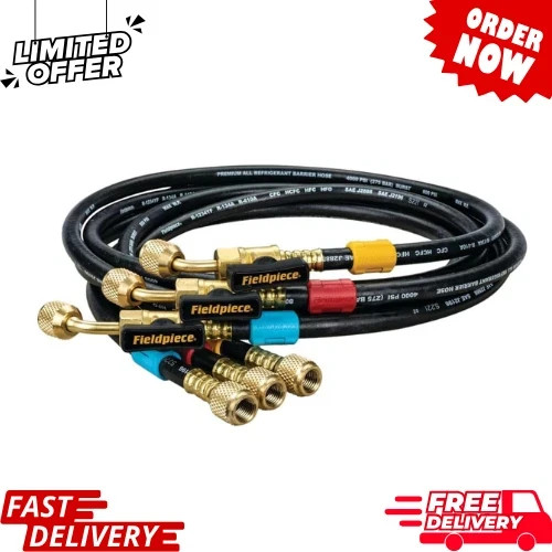 Fieldpiece HR3B Ball Valve Refrigerant Hose Set (3) with Color Tags – 1/4″ x 1/4