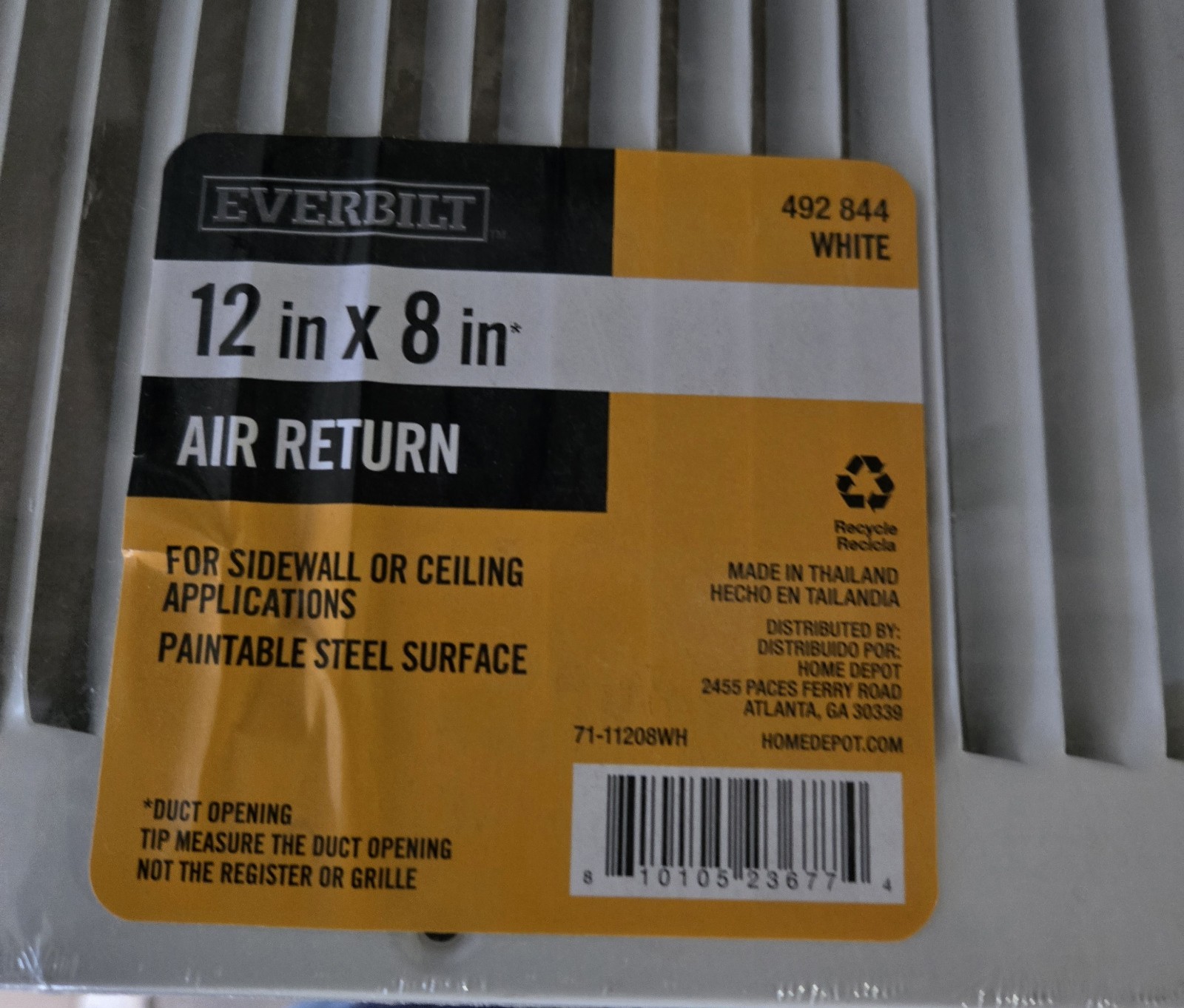 12 In. X 8 In. Steel Return Air Ceiling/Sidewall Grille In White by Everbilt