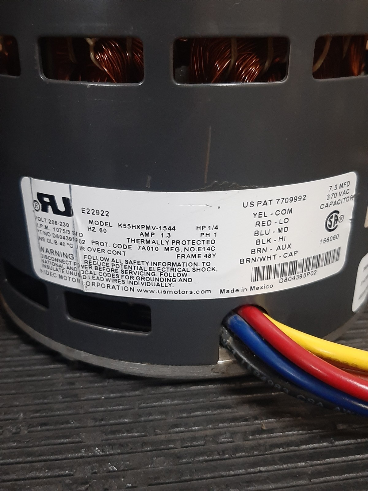 Nidec Motor K55HXPMV-1544 Blower Motor 1/4 hp 208v-230v FAST SHIPPING! ! !