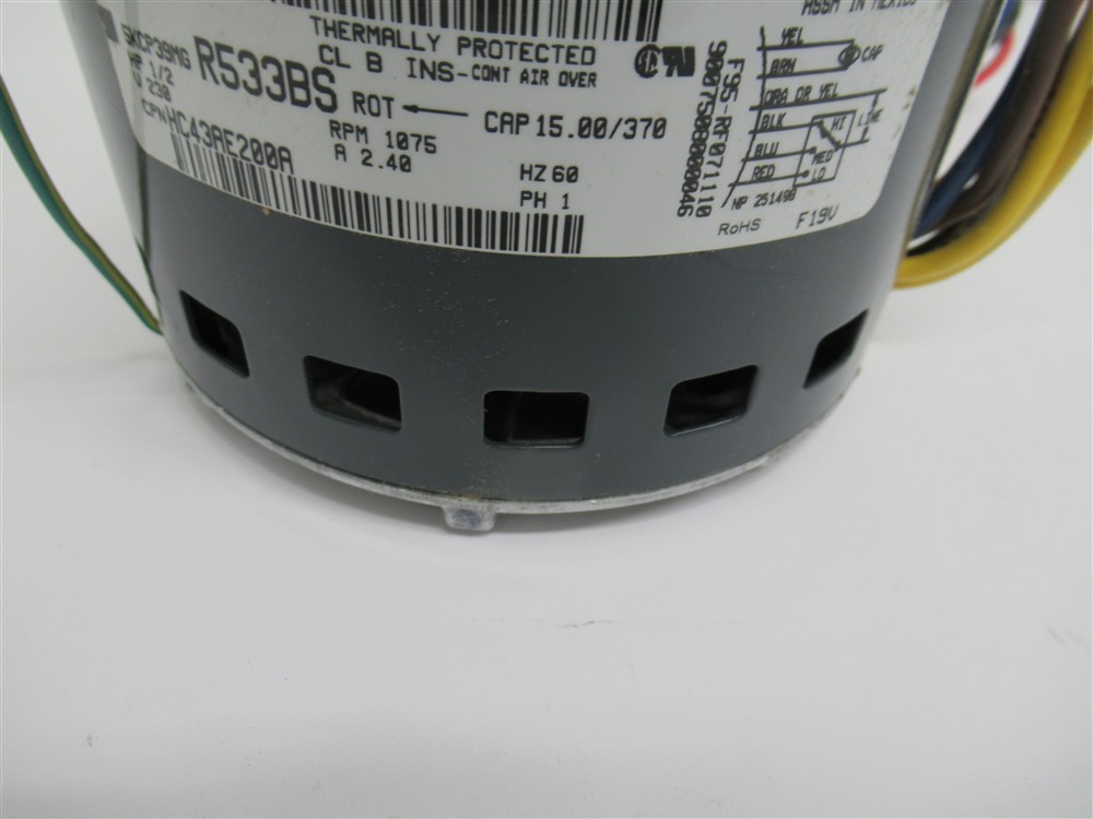 Carrier HC43AE200A, 1/2 HP Blower Motor, 230 Volts, 1075 RPM, 1 Phase